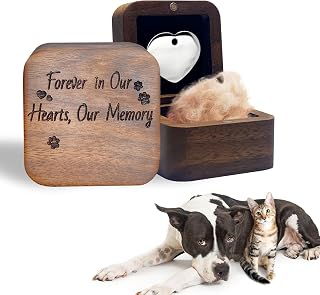 Pet Hair Keepsake Box, Walnut Wood Pet Fur Keepsake Memorial Box Gift for Loss of Dog Cat, Small Pet Urns for Ashes, Pet Loss Sympathy Memorial Gift Suitable for Pet Dog Tags