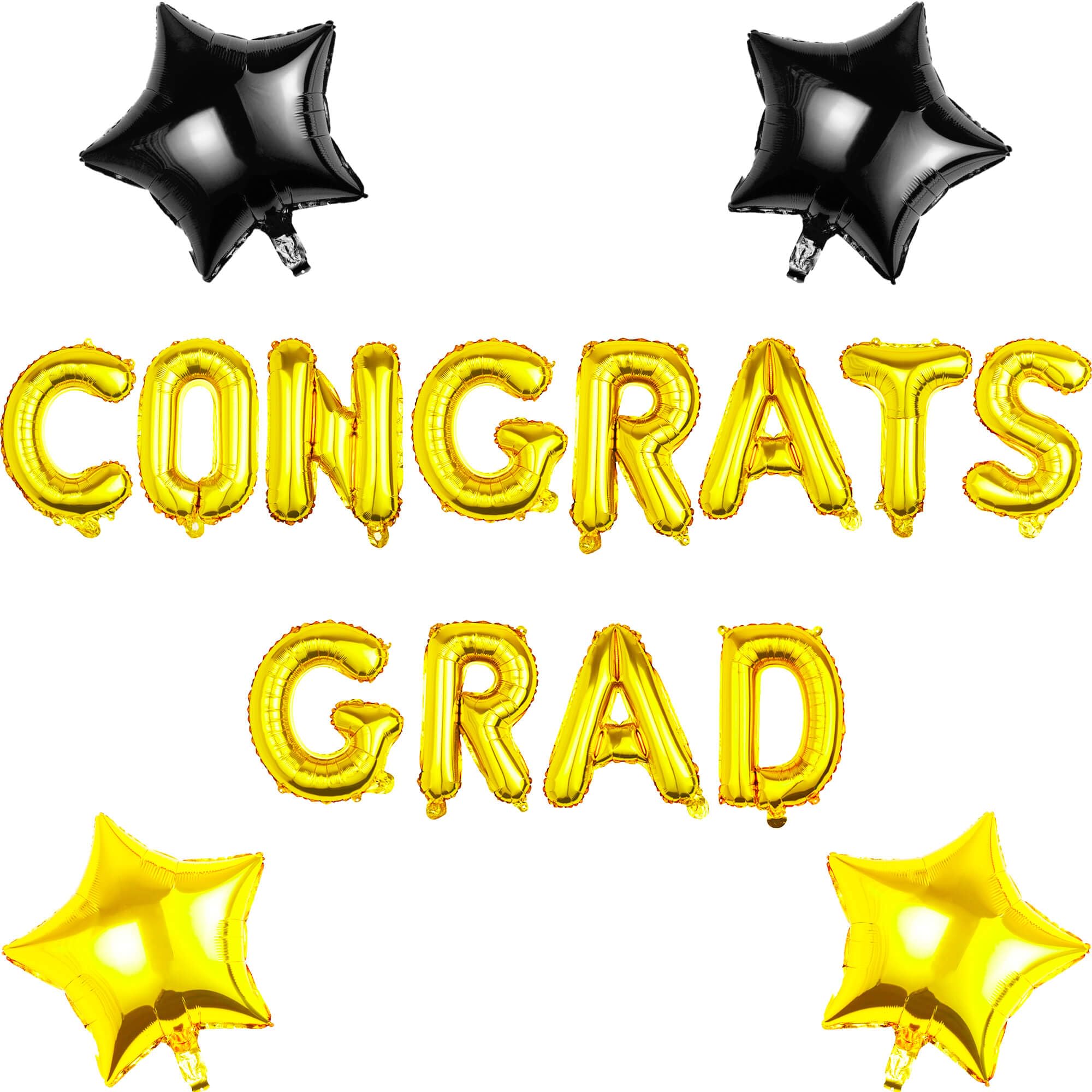 Pargleev Congrats Grad Balloons with Star Hanging Foil Balloons Letter for 2025 Grad Graduation Retirement Party Decorations Gold