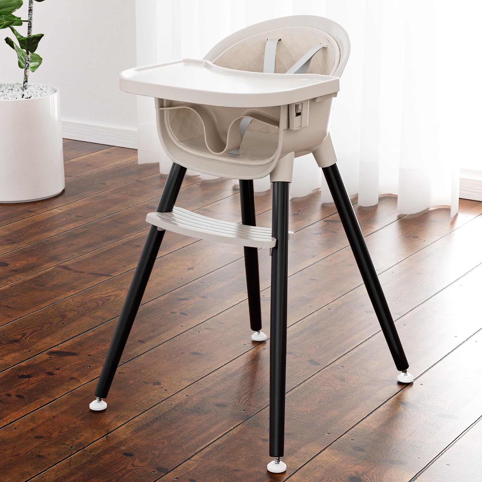 Fodoss Convertible Wooden High Charis for Babies and Toddlers, Easy Clean Baby Chair for Eating, 3 in 1 Infant Highchair with Footrest, Silla De Comer
