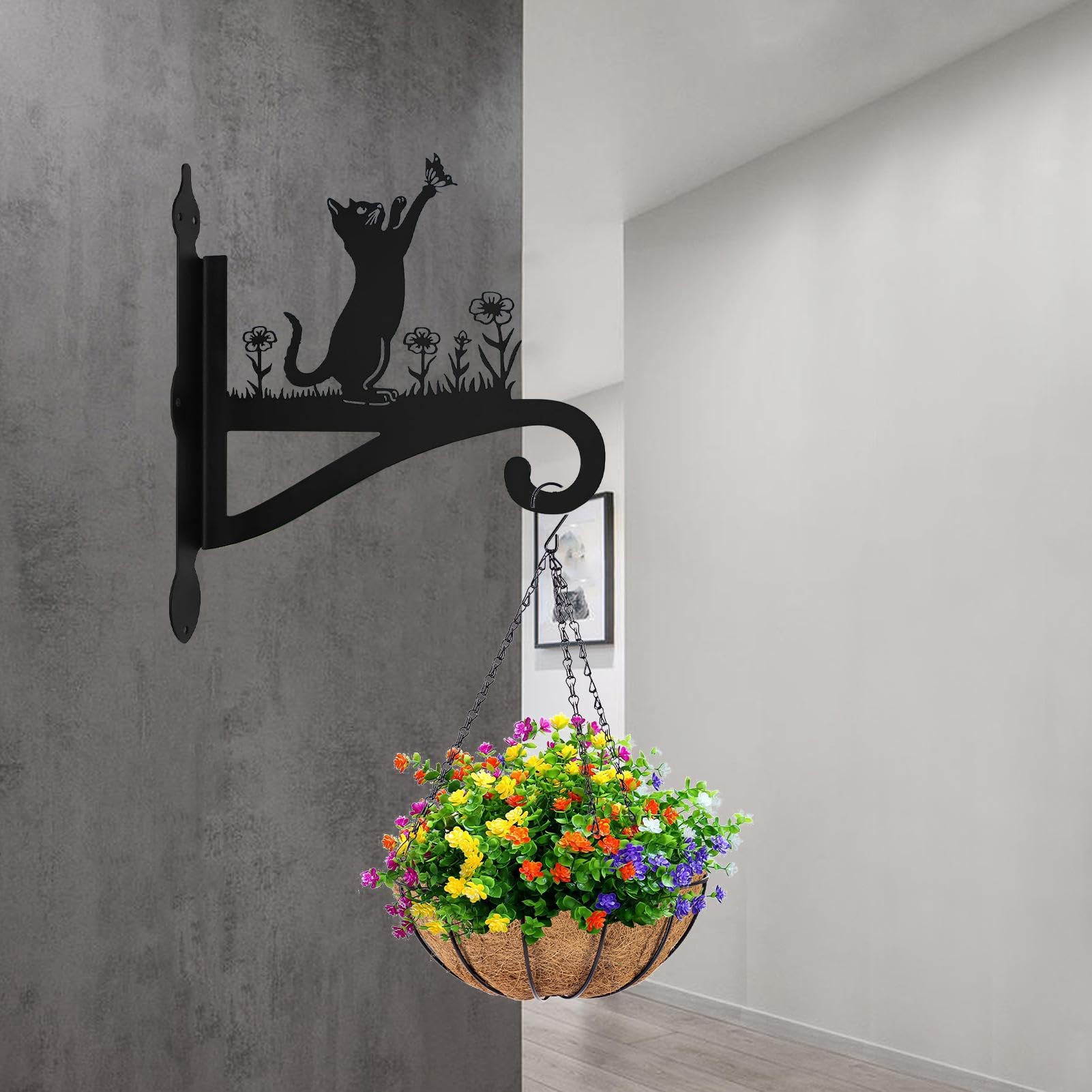 Hanging Plant Bracket - Metal Plant Hanger Decor | Silhouette Wall Mount Plant Hangers | Wall Mounted Iron Decorative Wall Hanger Hooks for Hanging Plants Flower Baskets Bird Feeders Wind Chimes