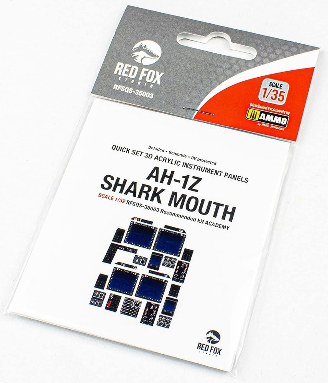 Red Fox Studio Sprue Brothers 1:35 Quick Set Acrylic Instrument Panel - AH-1Z Viper Cobra Shark Mouth (ACA kit), RFSQS35003