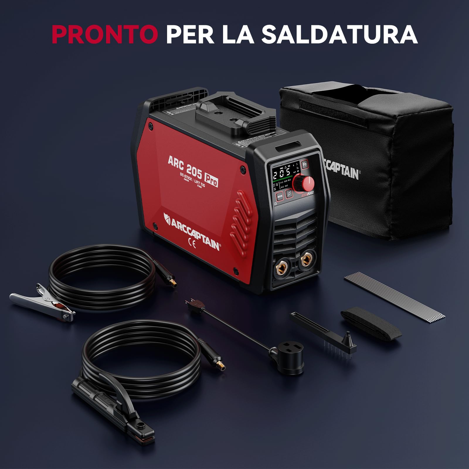 ARCCAPTAIN Saldatrice Elettrodo iControl ARC205 Pro [Controllo APP] 205Amp ARC/Lift TIG saldatrice, display a LED, IGBT Inverter 230V MMA saldatore con avvio a caldo, forza d'arco, e Anti-Stick