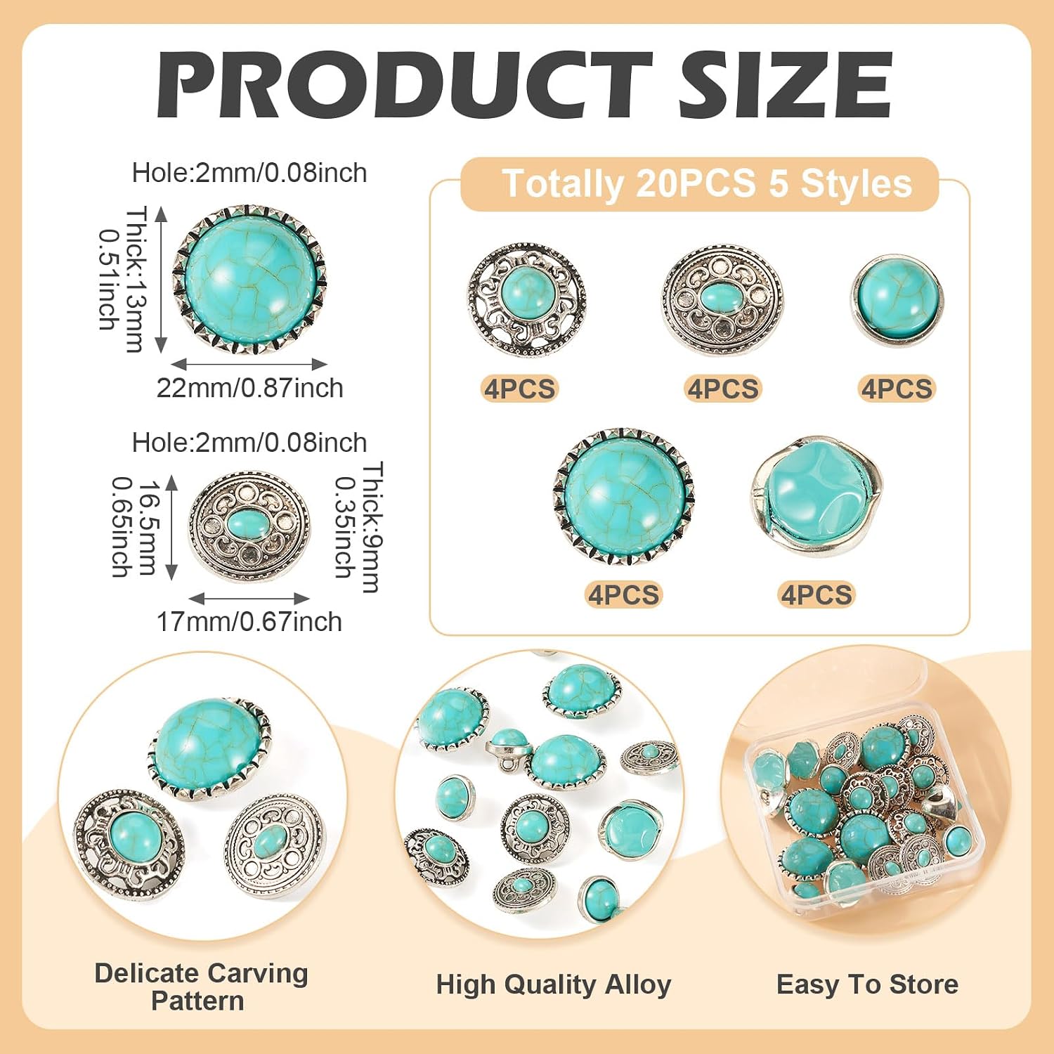 Beadthoven 20pcs Turquoise Alloy Buttons Antique Silver Metal Shank Buttons Vintage Flat Round Sewing Buttons Single Hole Blazer Buttons for Clothes Suits Coats Jackets Uniform Crafting Replacement