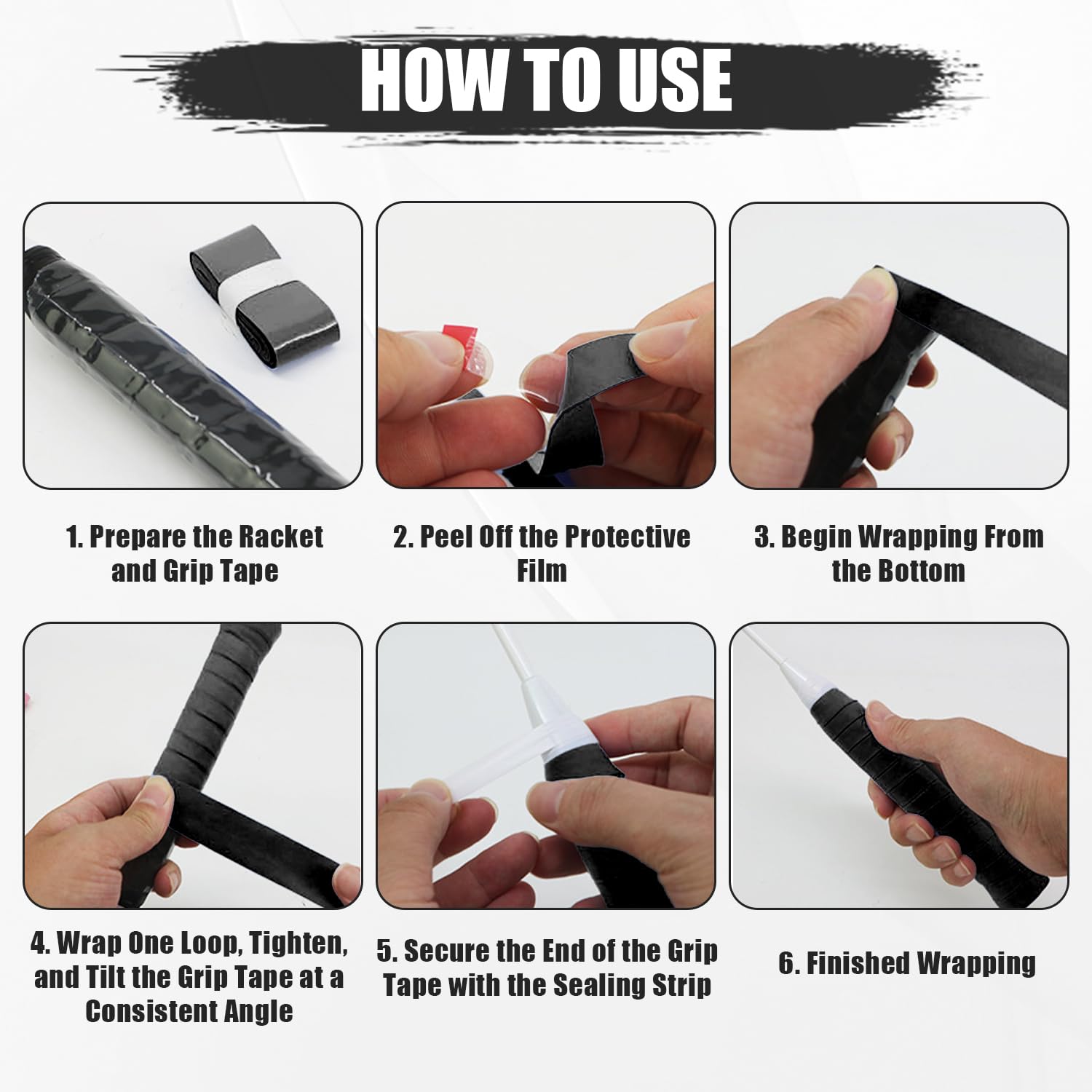 6 piezas Grip Raqueta Bádminton, Cinta de Raqueta Grip Antideslizante, Cinta de Sujeción Agarre Raqueta de Tenis Absorbente Transpirable Surgrip Padel para Squash Tenis Bádminton (Negro)