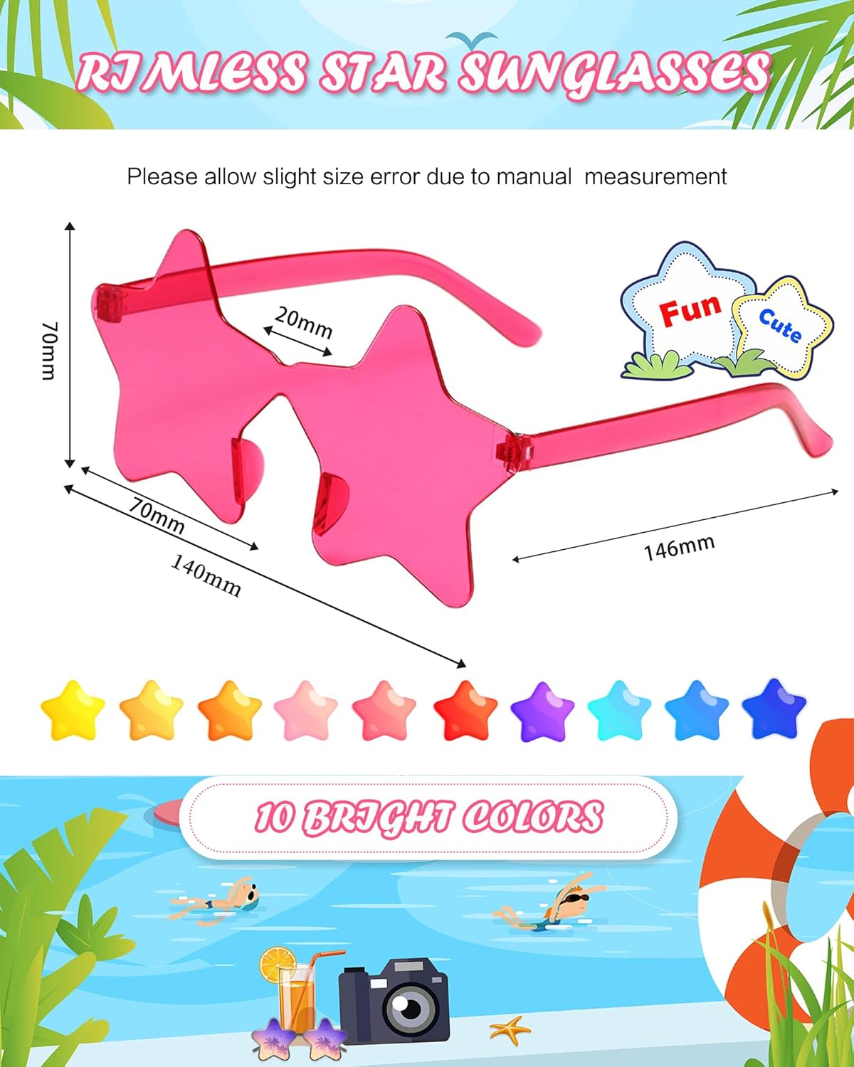 20 Pairs Rimless Star Sunglasses Bulk Transparent Candy Color Star Glasses for Women Men Party Favors - Image 6