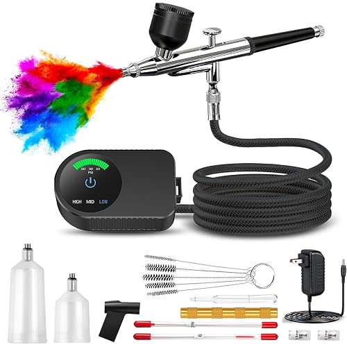 Airbrush Kit with Air Compressor, 22/30/50 PSI High Pressure Air Brush Non-Clogging with 0.2/0.3/0.5mm Nozzle/Cleaning Sets, Ideal for Painting, Modeling, Cake Decor, Makeup,Nail Art