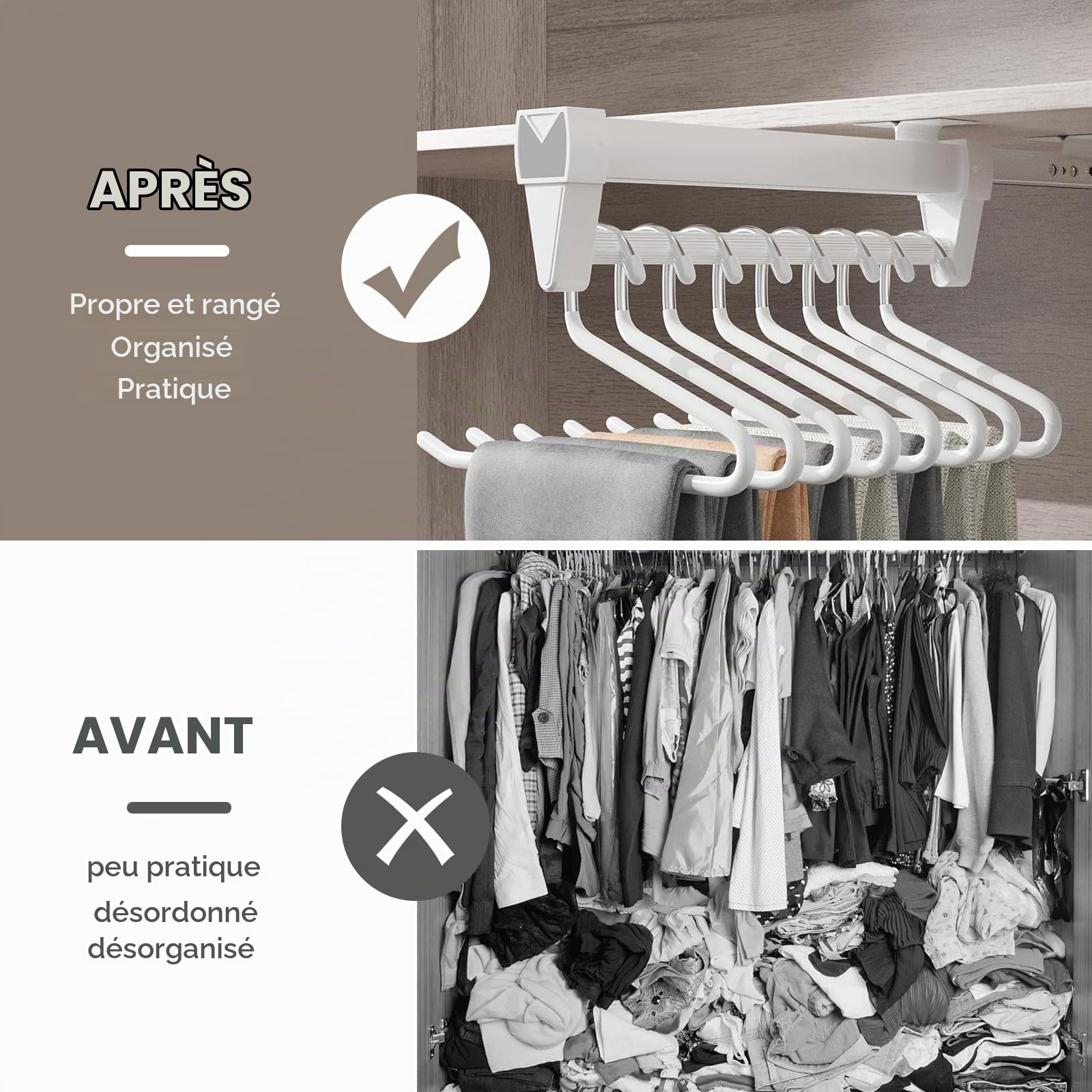 Porte Pantalon Coulissant,Tringle Coulissante Penderie 25-61 cm,Penderie Coulissante Idéal pour Les Petits Les Placards et Les Zones de Rangement,Organiser Les VêTements et Les Pantalons (56CM)