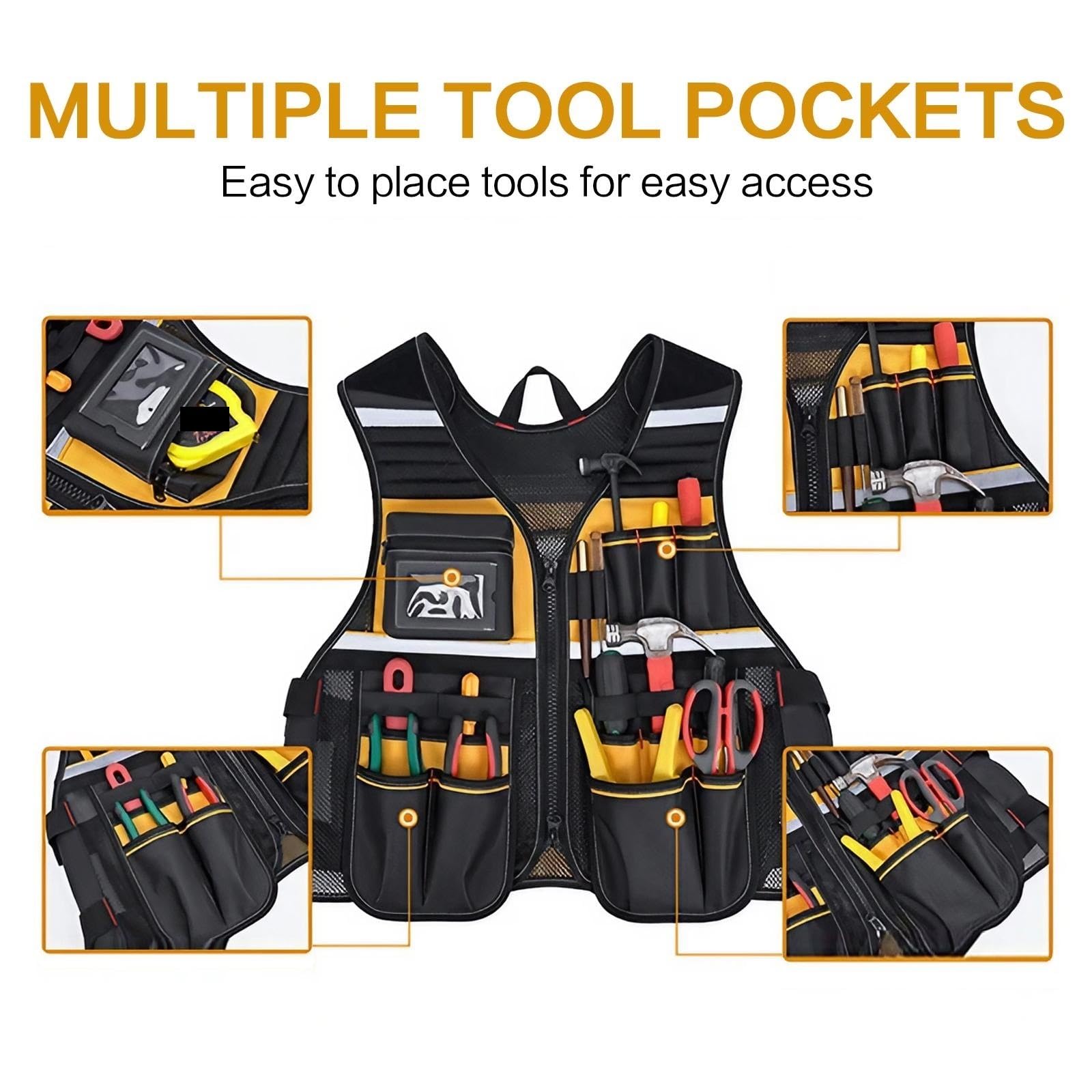 Chaleco de Herramientas Breathable Reflective Safety Jacket Multi Pocket Storage Vest For Construction Gardening Auto Repair Tools