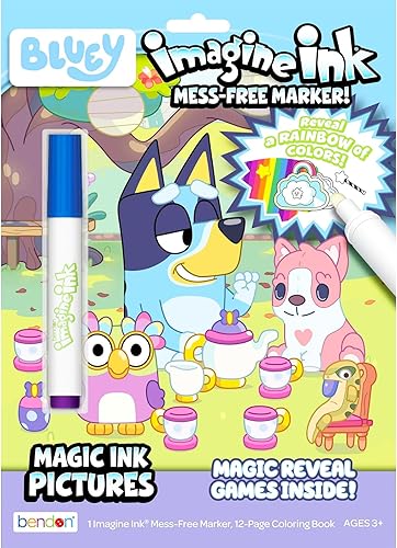 Miniatura 3 de Disney Bluey Magic Ink - Juego de libros para colorear para niños pequeños, paquete con 2 libros para colorear de tinta Bluey Imagine con bolígrafos