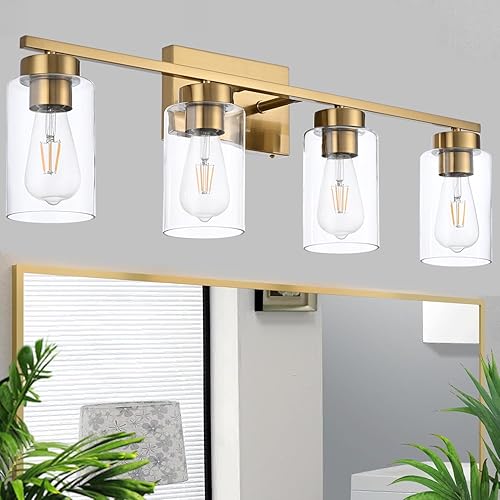 Miniatura 12 de Lámpara de tocador de baño de 3 luces, modernas luces de pared negras con pantallas de vidrio transparente, lámpara de pared de baño para espejo, 3