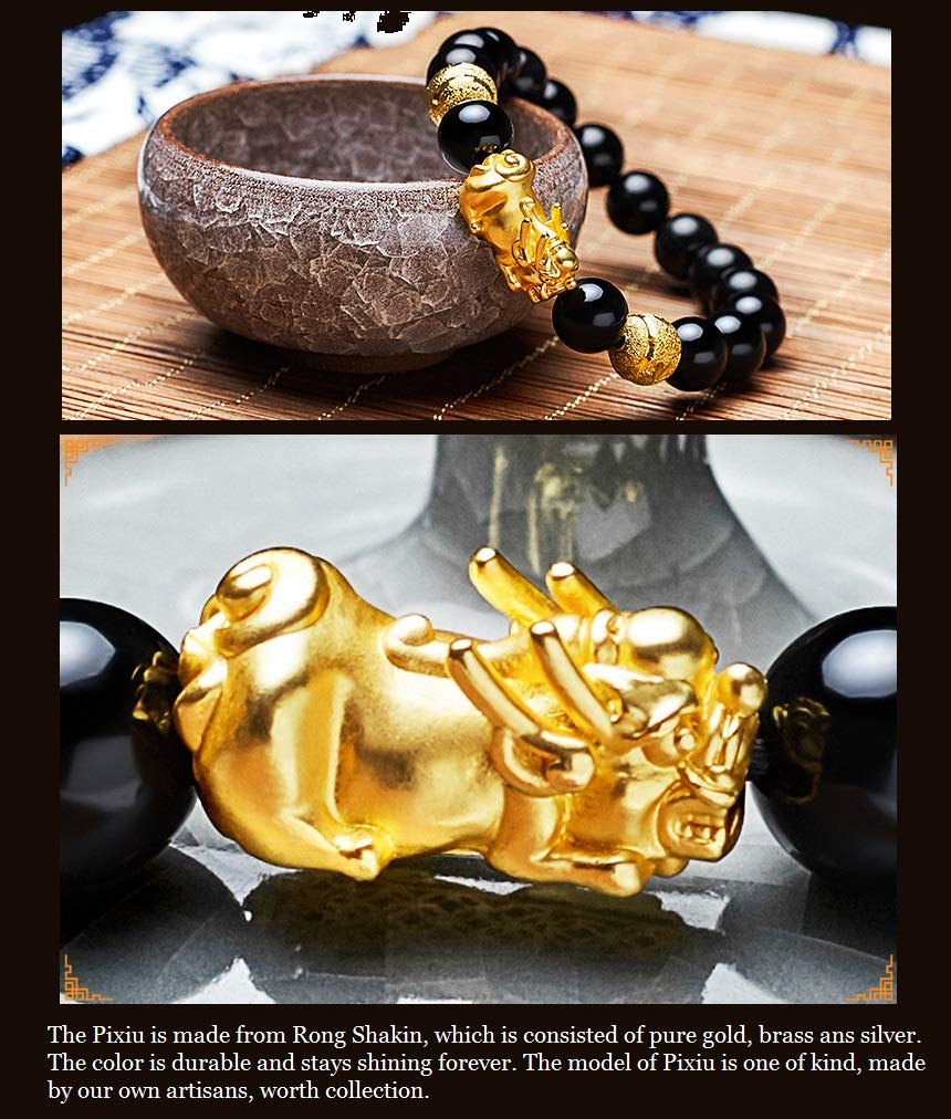 XIMEO Braccialetto Feng Shui Portafortuna – Occhio Di Tigre Naturale E Pixiu – Pietre Energetiche Curative – Regalo Per Uomo E Donna (Lunghezza 19,8 Cm, Perline 8mm)