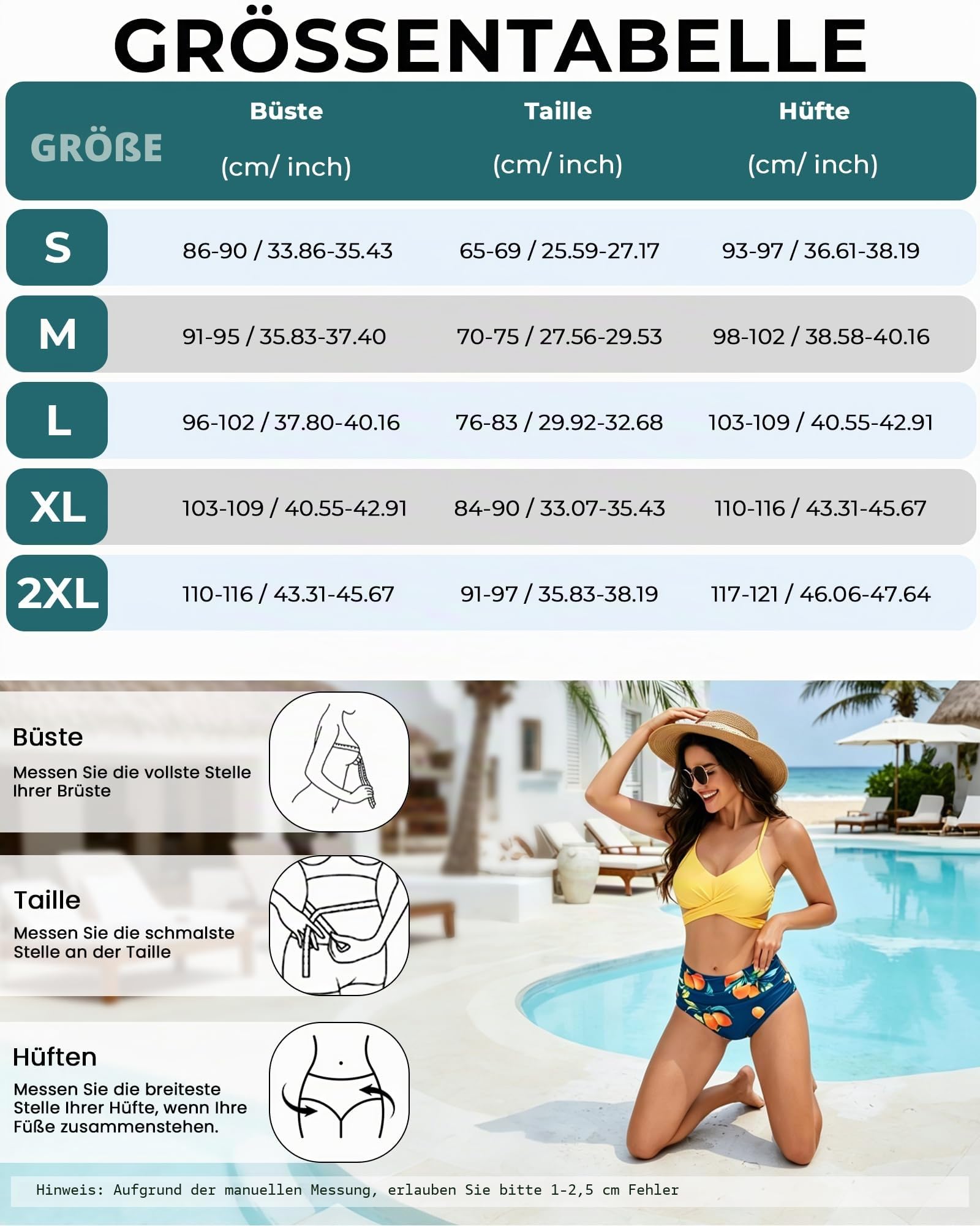 Bikini Damen Set, Bauchweg High Waist Bademode Push Up Shape