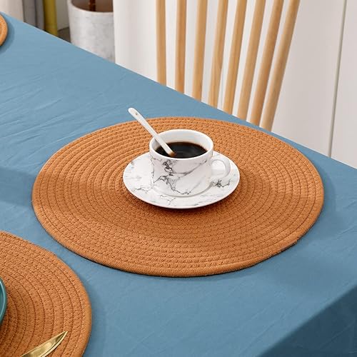 Miniatura 6 de Paquete de 6 manteles individuales tejidos de yute, 13.8 pulgadas trenzados, manteles individuales redondos de ratán, manteles individuales vintage,