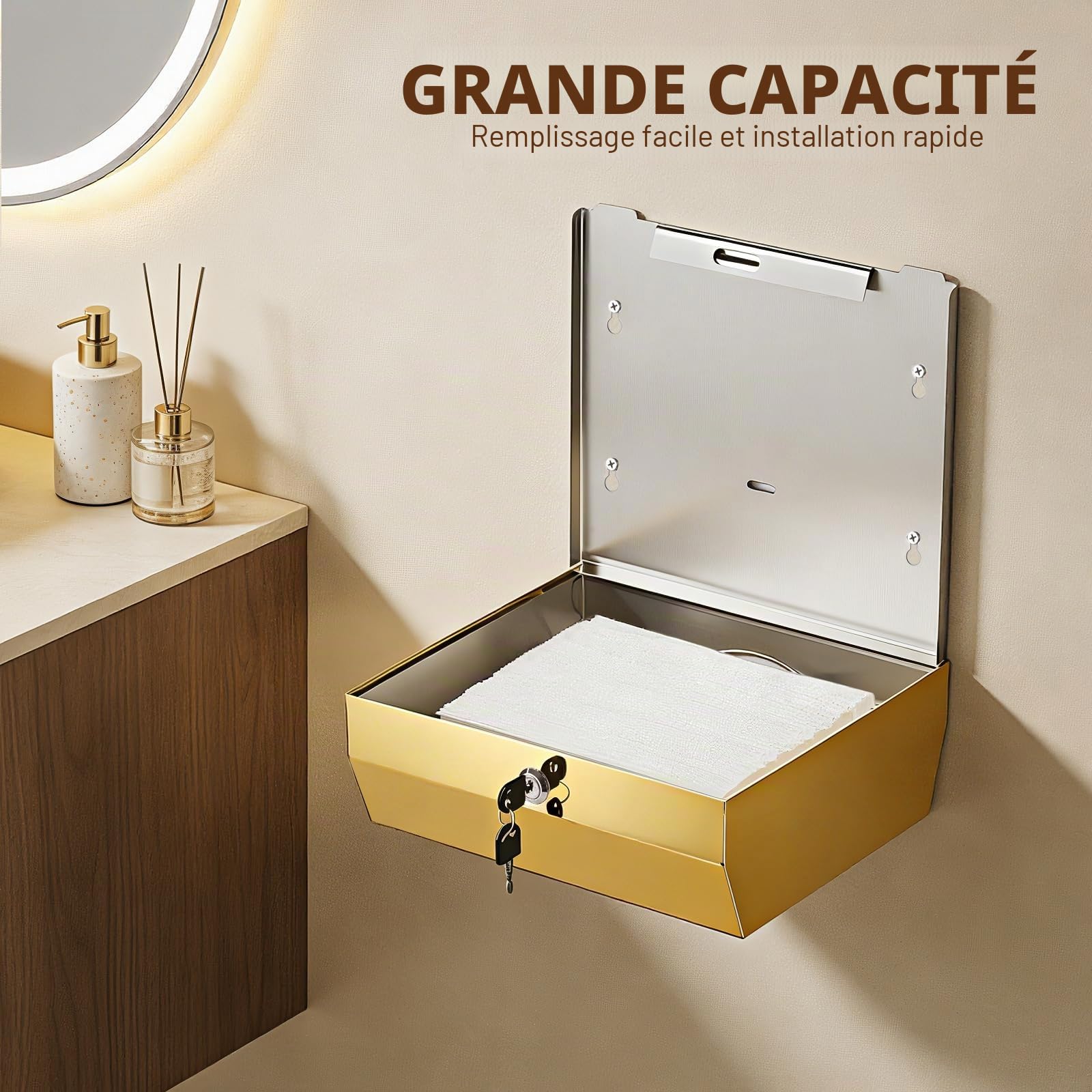Distributeur de Papier essuie-Tout Mural Commercial, Pliage en C, Distributeur de Serviettes en Papier à Main, Support en Acier Inoxydable
