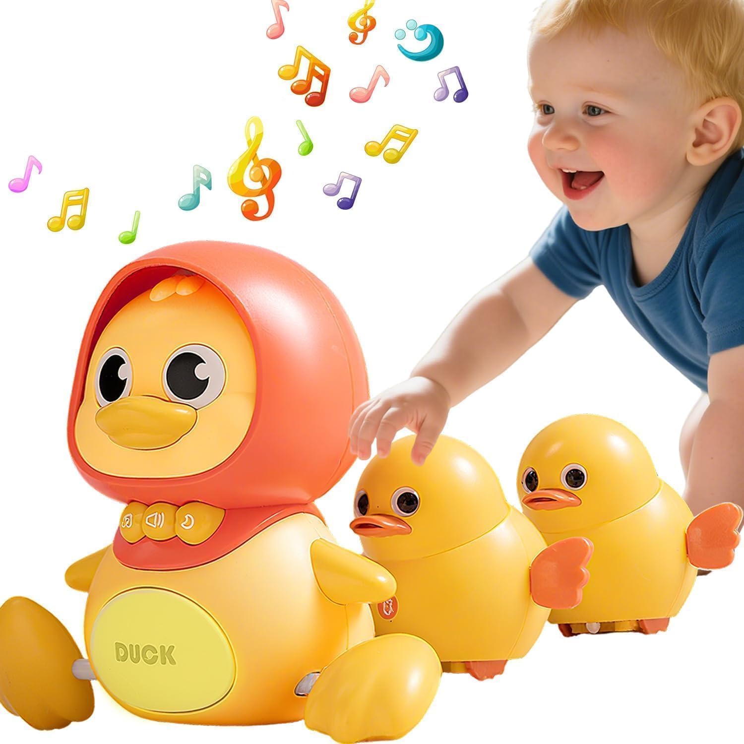 Baby Crawling Toys Set of 3 - Magnetic Ducks Family for Infants 6-9-12 Months, Tummy Time Toys with Music & Lights, 1st Birthday Gift for Boys and Girls(3-Pack)