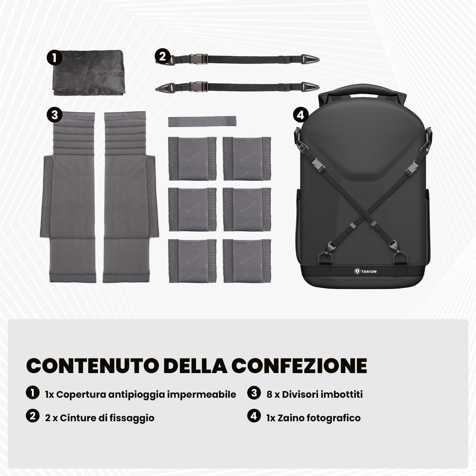 TARION Zaino per fotocamera, zaino fotografico con guscio rigido, borsa per fotocamera con scomparto per laptop da 15" e copertura antipioggia, zaino per droni DSLR SLR fotocamere accessori