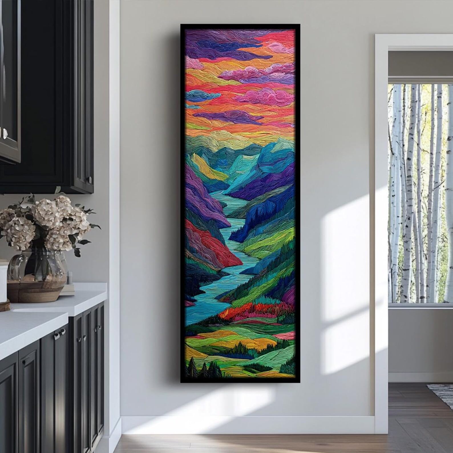 YUSUZHU Long Narrow Wall Art, Tall and Thin Canvas Wall Art, Vertical Wall Art, Framed Canvas Art for Office,Rooms Hall Painting(55x110cm/Frameless)