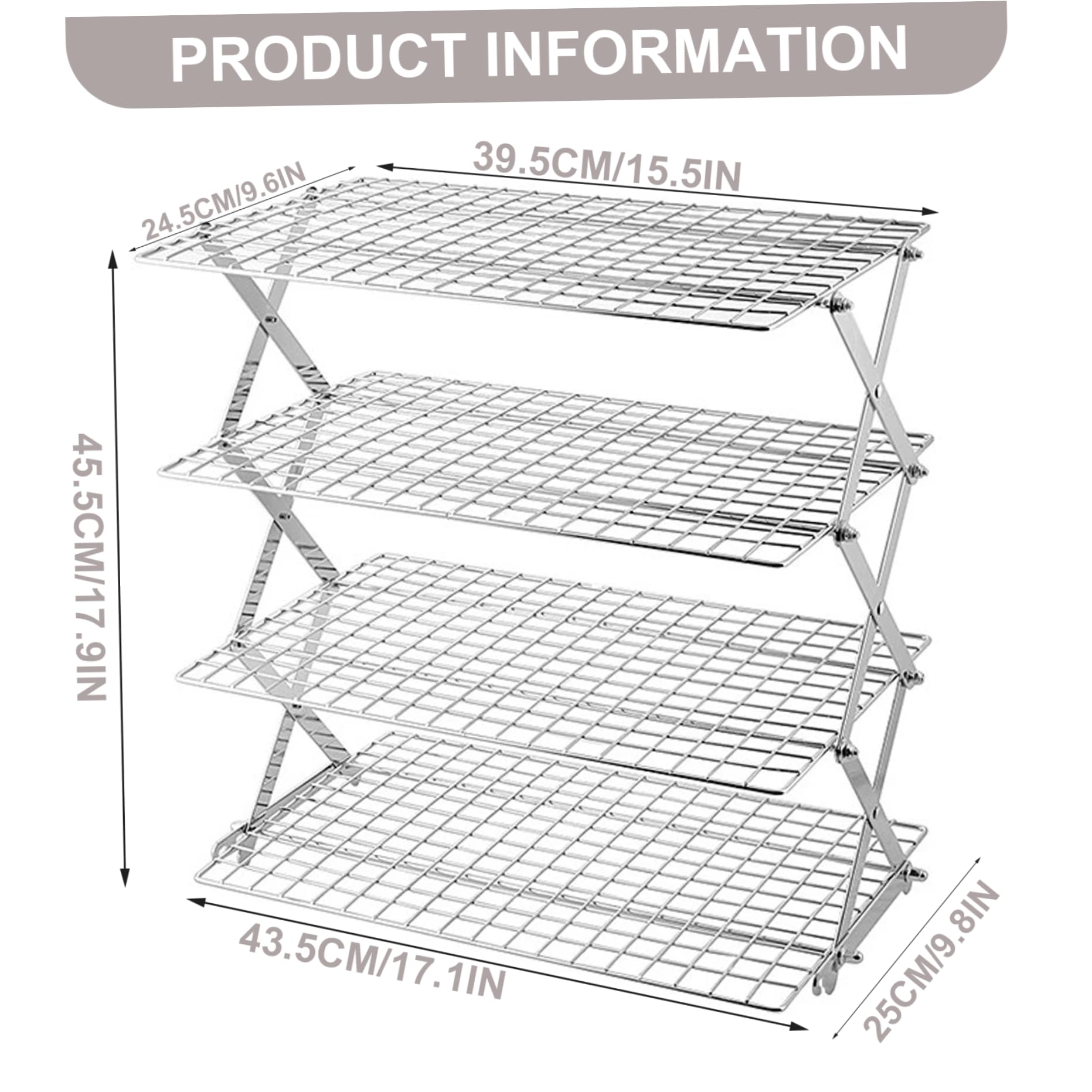 Rejillas de enfriamiento plegables para hornear Rejilla de enfriamiento para hornear de hierro hueca de 4 niveles con espacio ajustable Rejilla para galletas en forma de X para pasteles, panqueques
