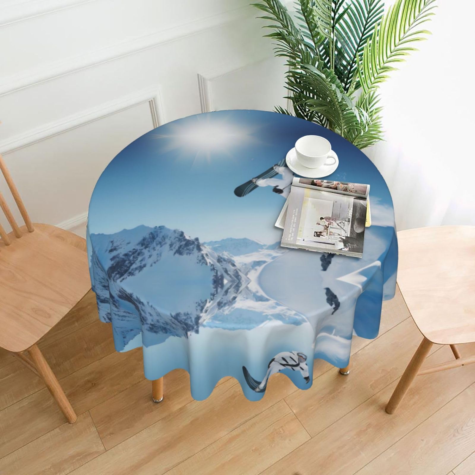Whjssf Black Snowboarding Prints Round Decorative Tablecloth 60In - High-Grade Polyester Table Throw For Dining & Outdoor Parties