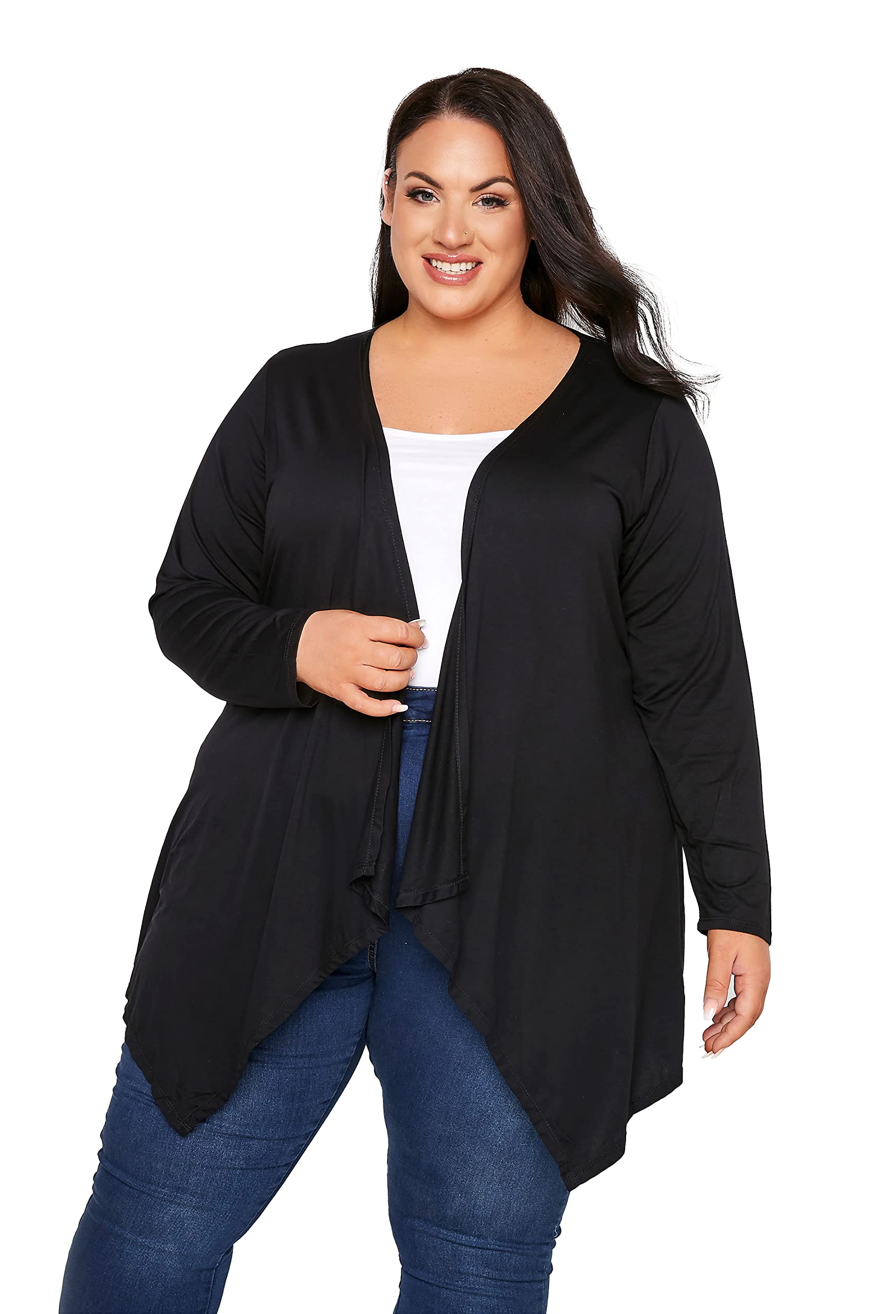 Yours Curve Edge to Edge Waterfall Jersey Cardigan - Women's - Plus Size Curve Black