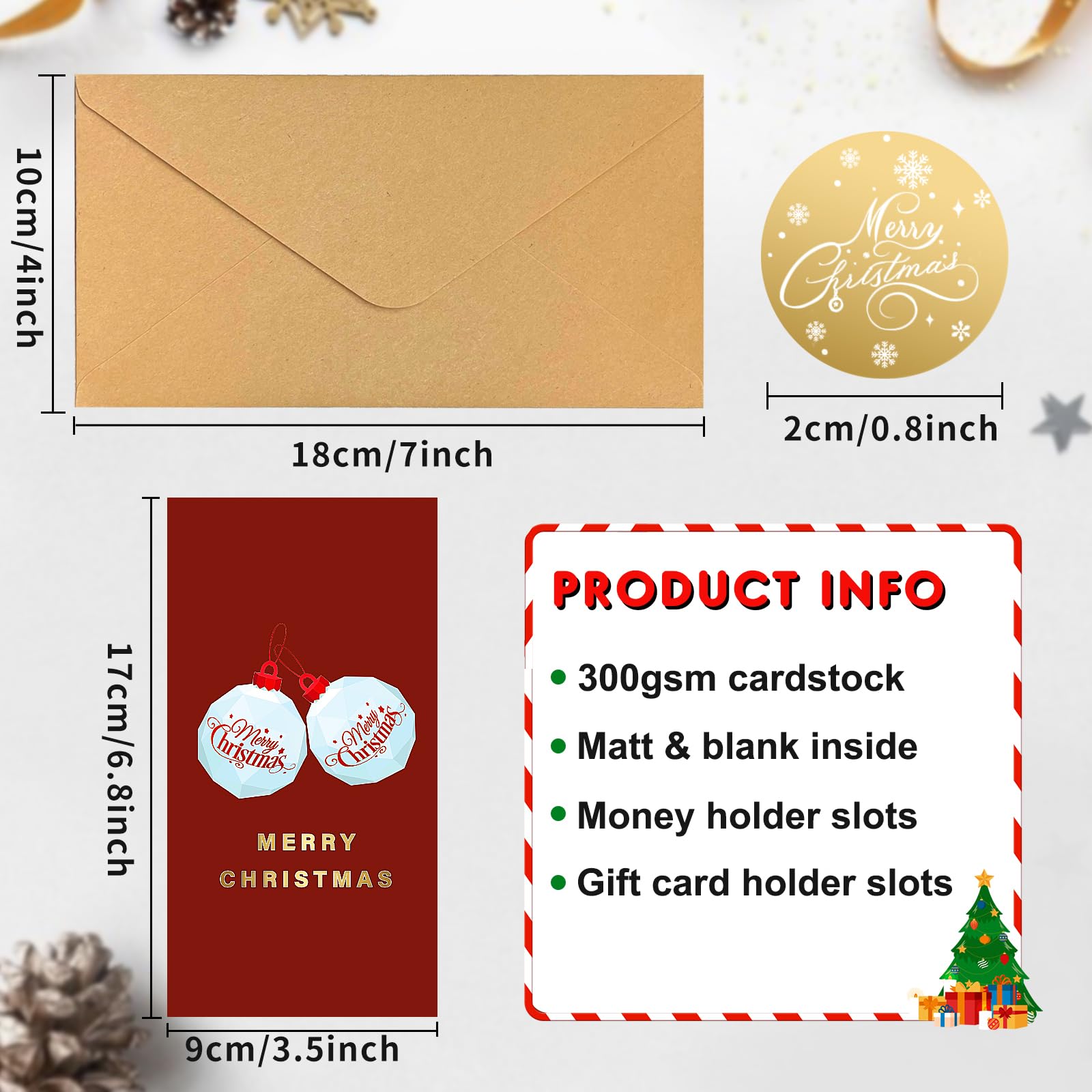 Lot de 96 cartes de Noël avec enveloppes, cartes de Noël amusantes pour offrir de l'argent liquide, cartes de Noël amusantes