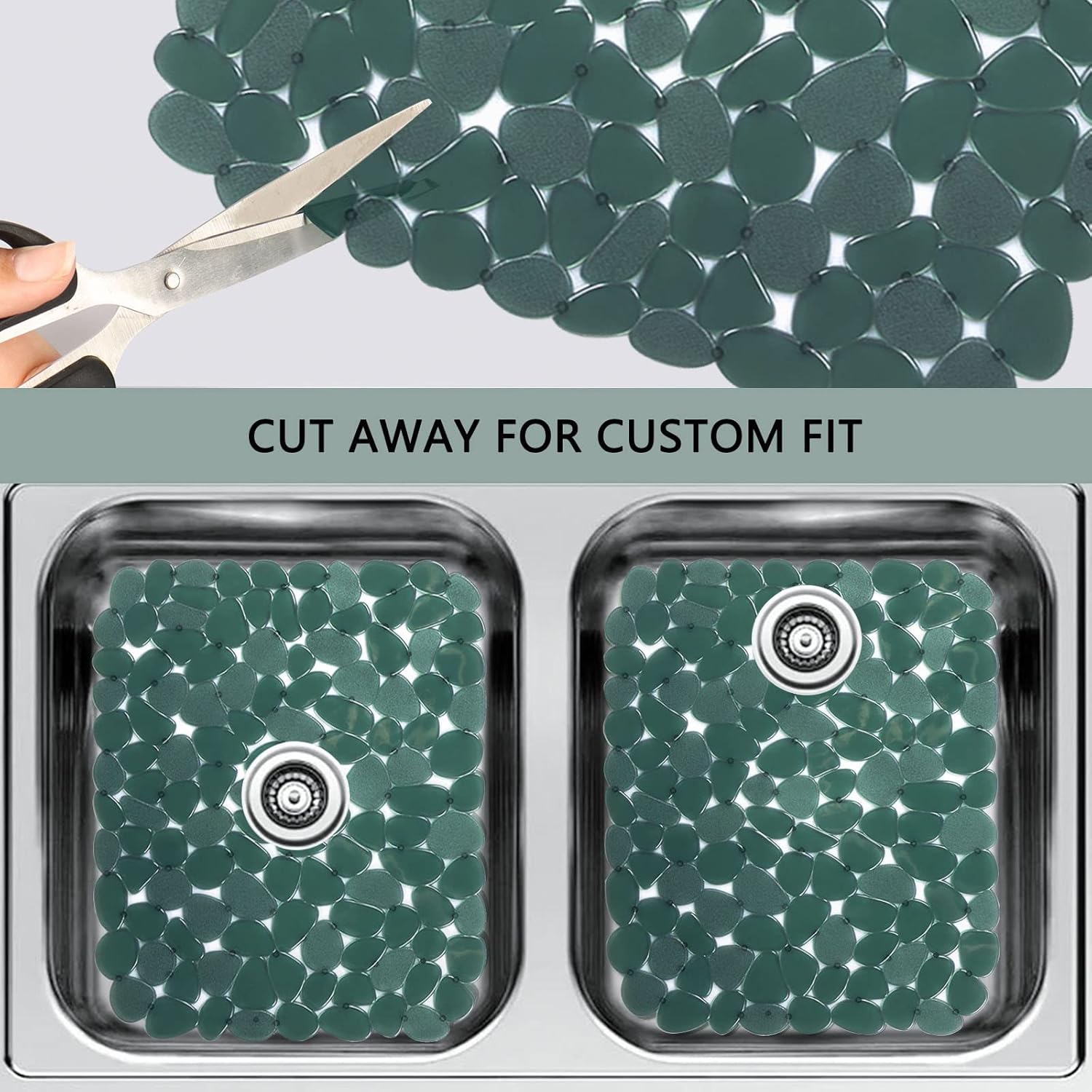 Sink Mat, 2Pcs Adjustable PVC Pebble Sink Protector for Stainless Steel or Porcelain Sink, Dish Drying Mat for Bathroom Kitchen Sink Countertop, 15.8 x 12 inch (2, Green)