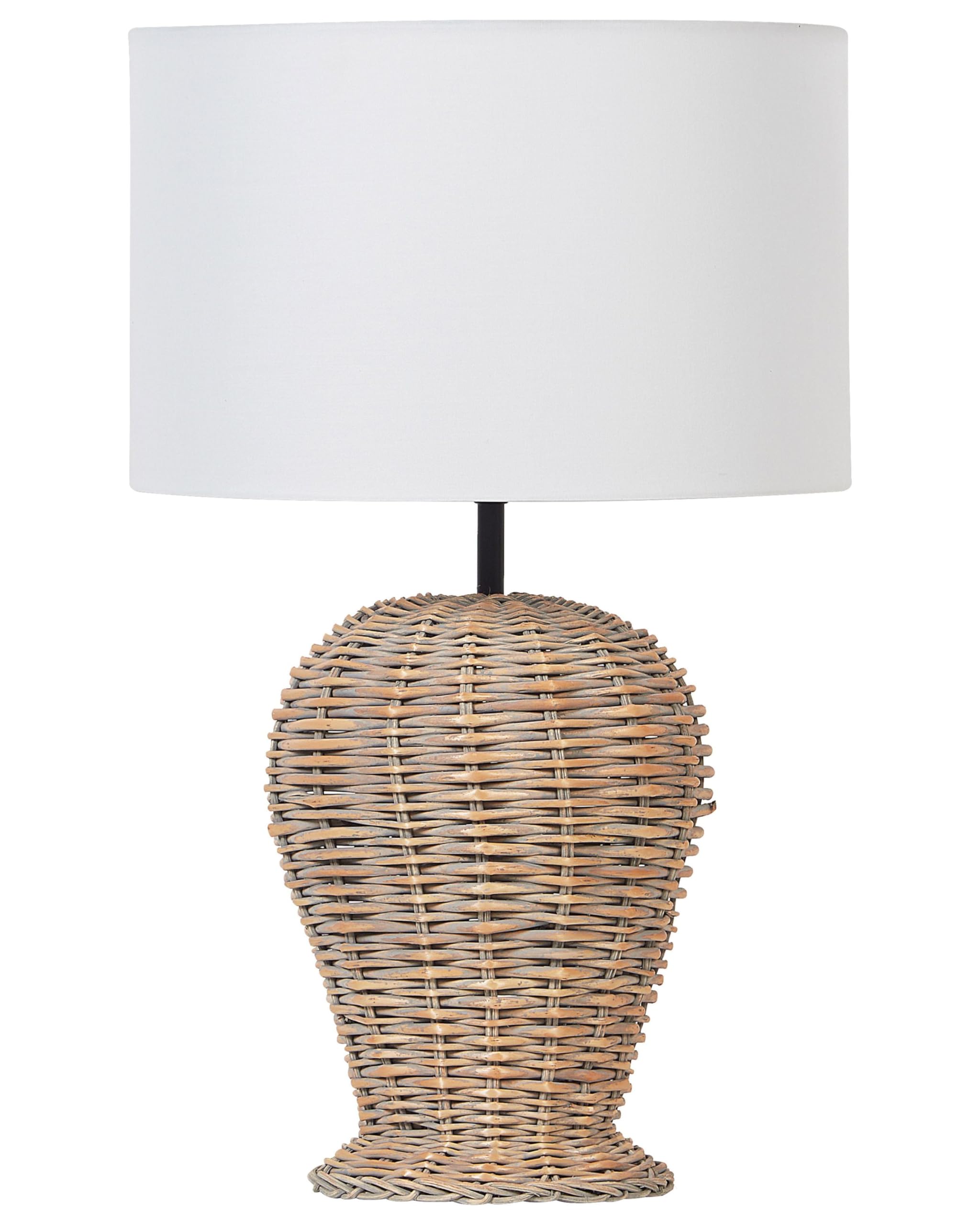 Beliani Tischlampe Rattan natürlich Vasenform mit Stoffschirm weiß Schalter Boho Furelos