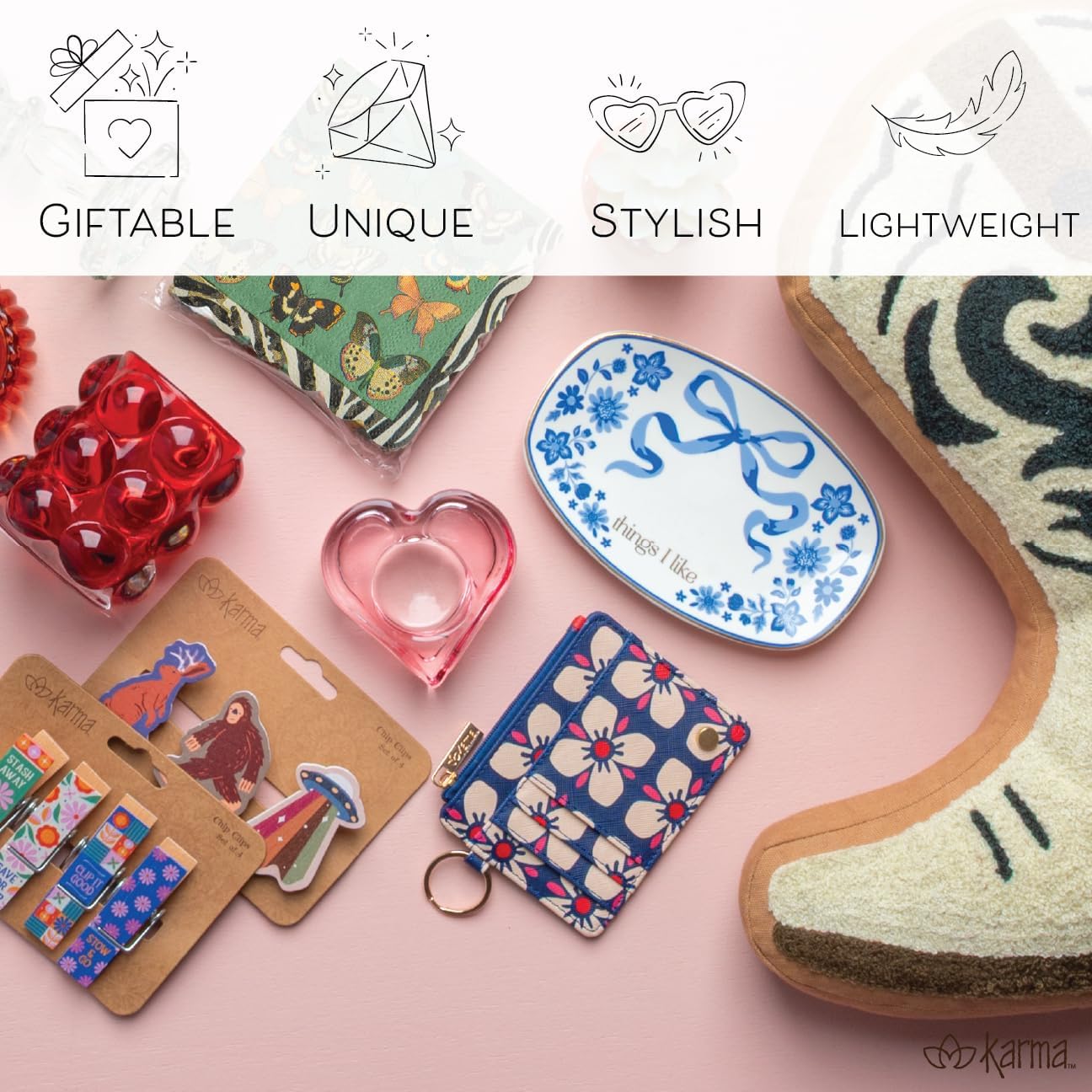 Karma, Womens Card ID Wallet, Small Leather Wallet Coin Purse with Keychain, Slim ID Card Case Holder, Retro Floral - Image 6