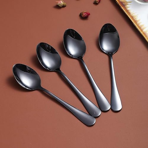 Miniatura 3 de Berglander - Juego de 4 cucharaditas negras de 6.5 pulgadas, acero inoxidable, chapado en titanio, cucharas de té negras brillantes, cucharas de té,