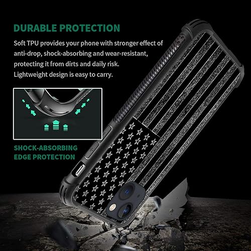 Miniatura 3 de ZHEGAILIAN Funda compatible con iPhone 15 Plus, fundas de bandera estadounidense en blanco y negro, parte trasera de vidrio templado+funda