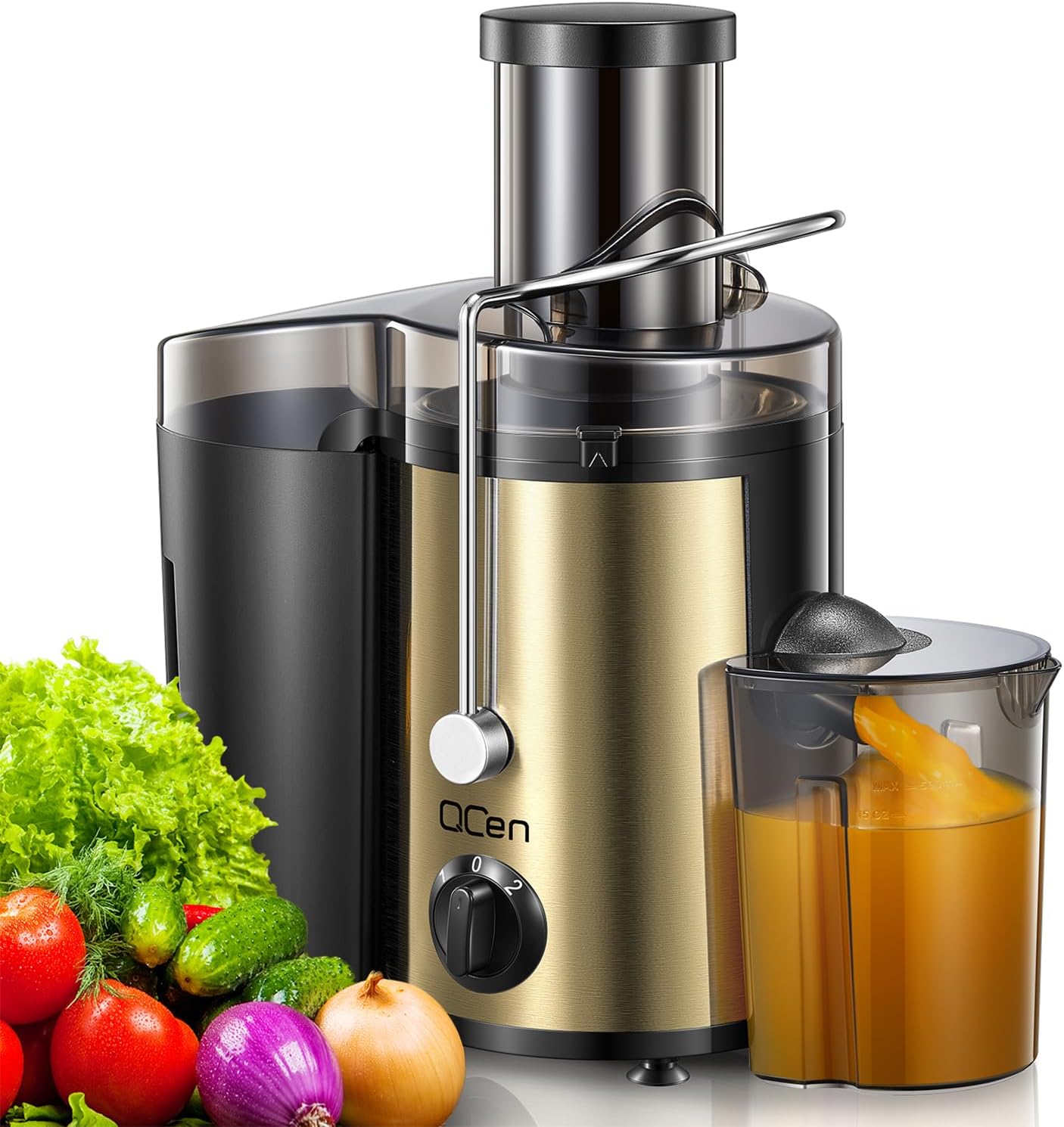 Juicer Machine, 500W Centrifugal Juicer Extractor with Wide Mouth 3” Feed Chute for Fruit Vegetable, Easy to Clean, Stainless Steel, BPA-free (Gold)