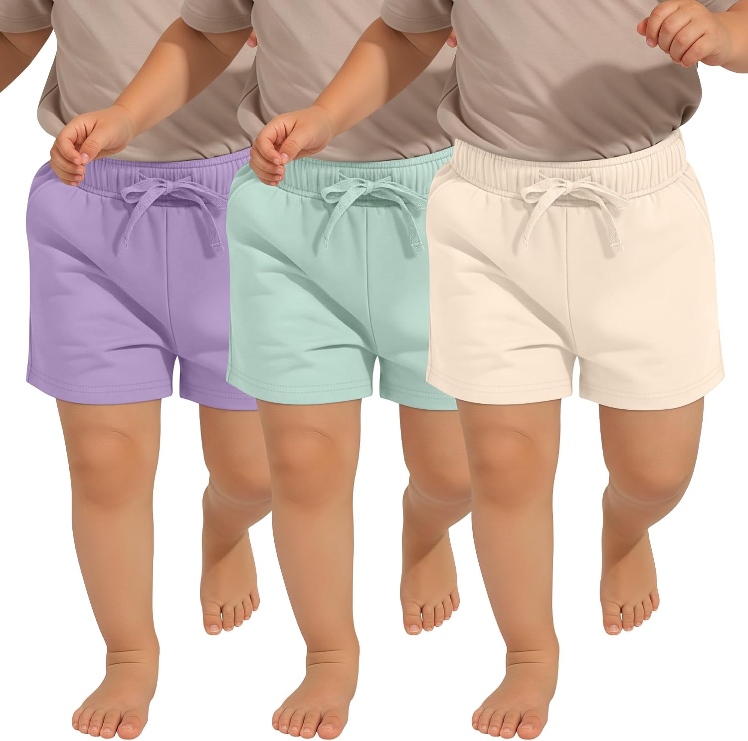 3 Pack Toddler Girls' Drawstring Shorts Athletic Wide Leg Short Pants with Pockets Baby Kids Summer Clothes 18M-5T