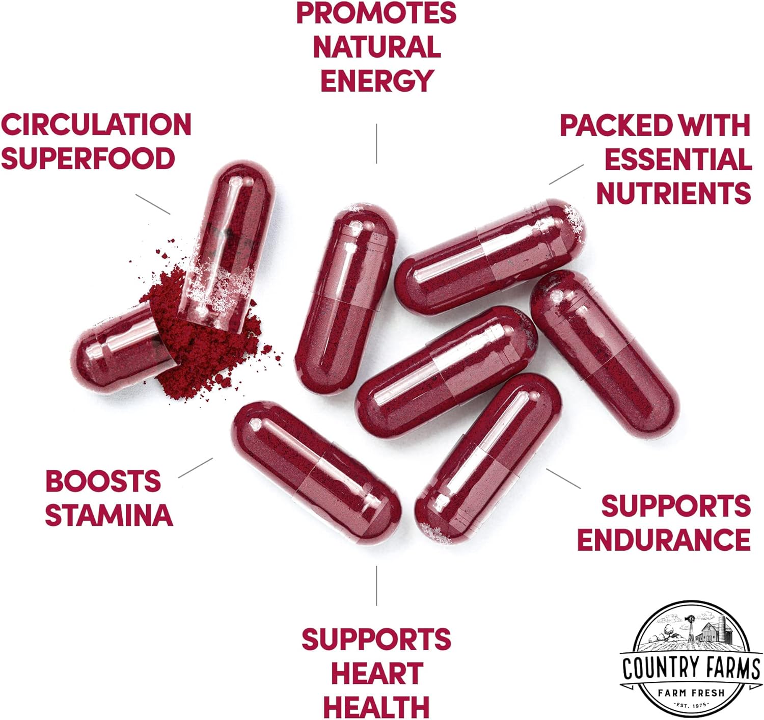 Country Farms Bountiful Beets Root Capsules, Wholefood Beet Extract Superfood, Natural Nitric Oxide Booster, Supports Natural Energy, Circulation and Immune Support, 180 Count, 2 Pack