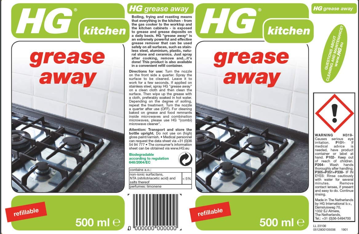 HG Grease Away Cleaner, Simple & Strong Kitchen Degreaser, Multi Use