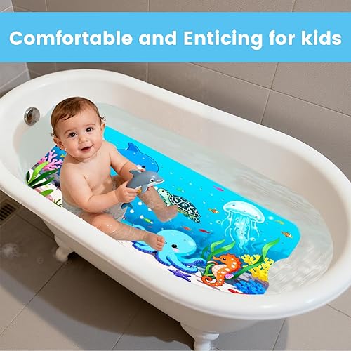 Miniatura 2 de Alfombra de baño para bañera, tapete para bañera para niños y adultos, antideslizante, 40 x 16 pulgadas, extra largo, con ventosa para un agarre