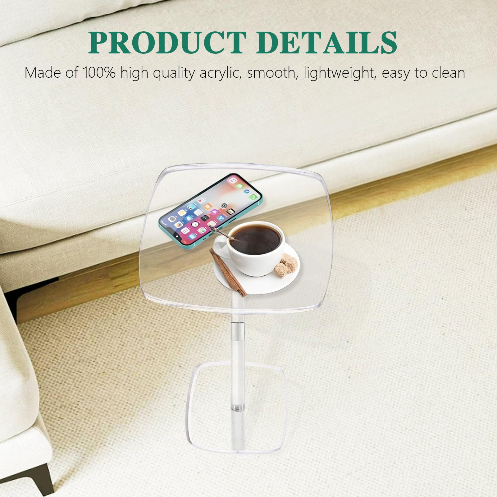 Chihutown Square Drink Table, Acrylic Side Table for Small Spaces Clear Pedestal Side Table - Image 4