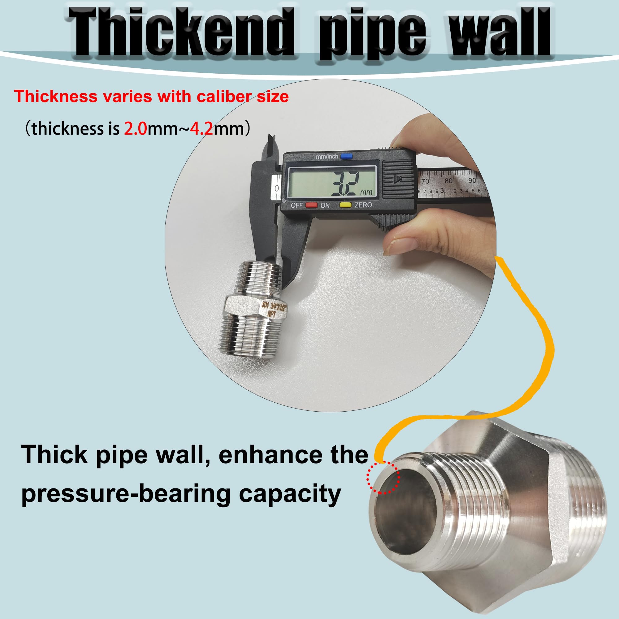 Réducteur hexagonal fileté mâle 1/2" x 1/4" NPT, adaptateur de raccord de tuyau de réduction en acier inoxydable 304, connecteur réducteur 2000 psi