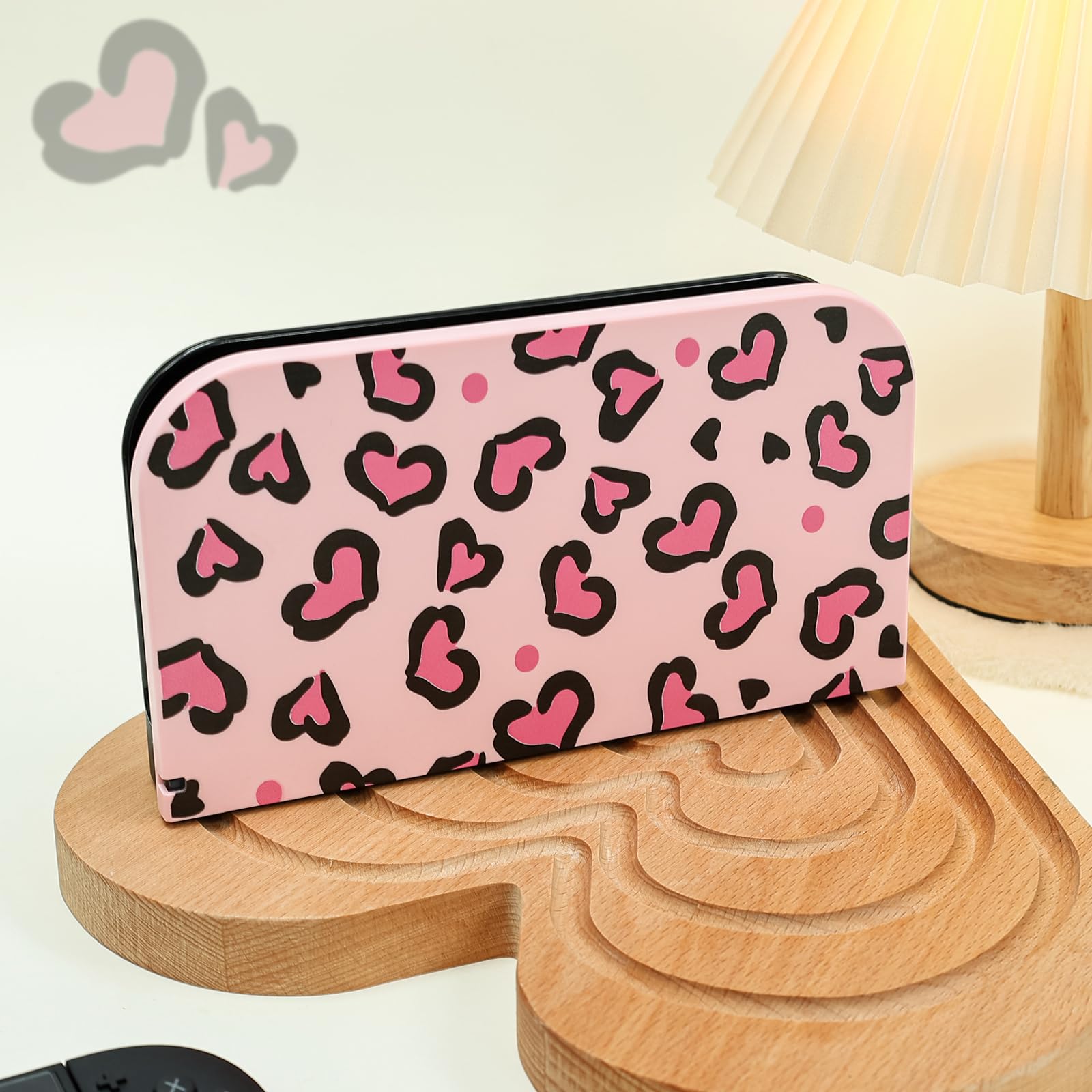 DLseego Protective Case Compatible with Switch 2,Heart Leopard TPU Dockable Soft Cover with Switch 2 Dock Case,Handle Cover and 4PCS Thumb Grips,Pink — view 7