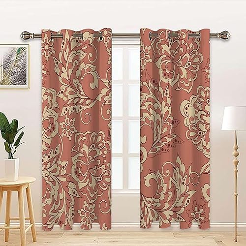 Cortinas abstractas con aislamiento térmico y ojales para ventana, para sala de estar, floral, natural, vintage, 2 paneles de 39 pulgadas de ancho x