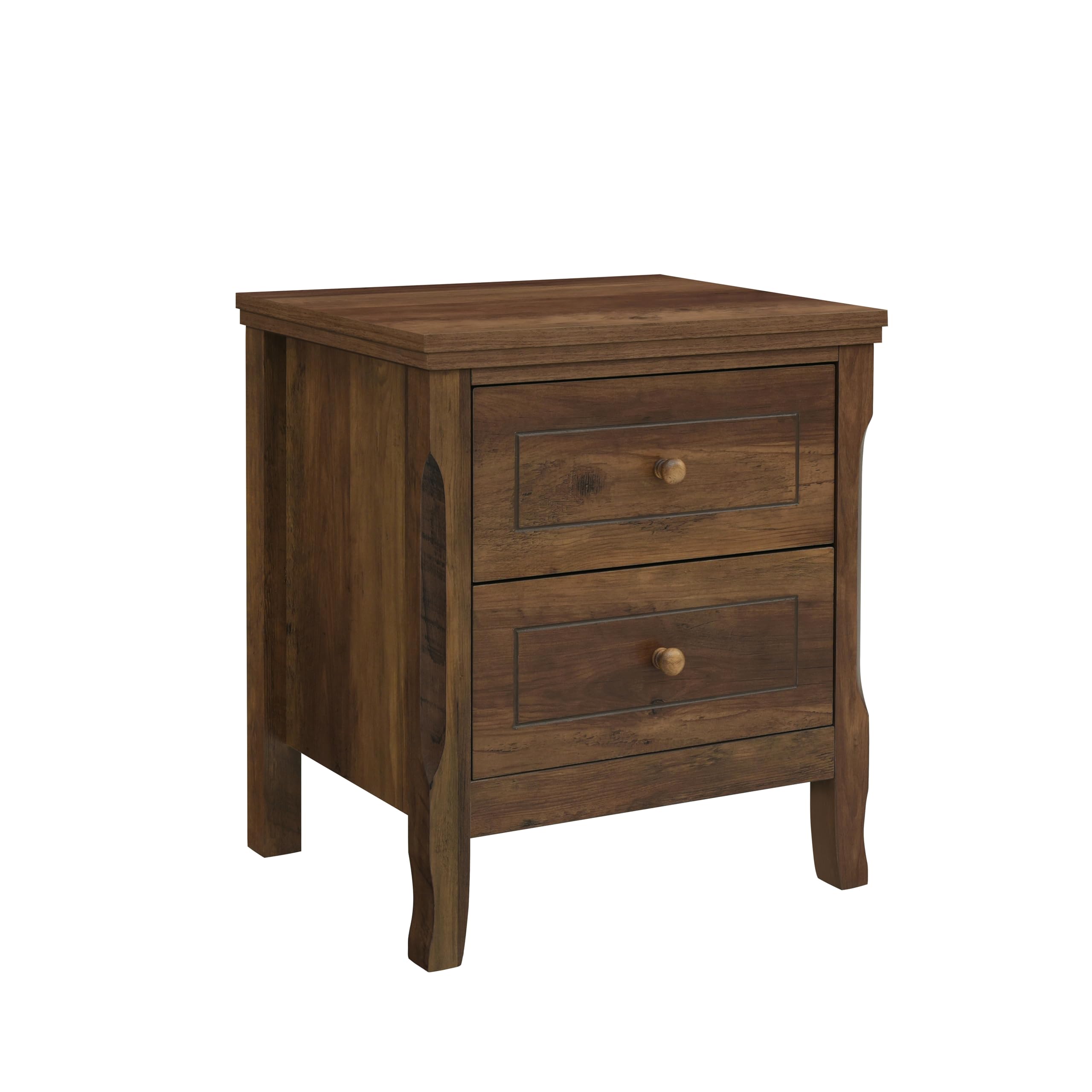 ELISA HOME Porter 2 Drawer Wood Nightstand, Bedside Table with Storage Drawers, Compact Night Stand for Bedroom, End Table or Side Table for Living Room, 15.7" D x 18.9" W x 22" H, Brown