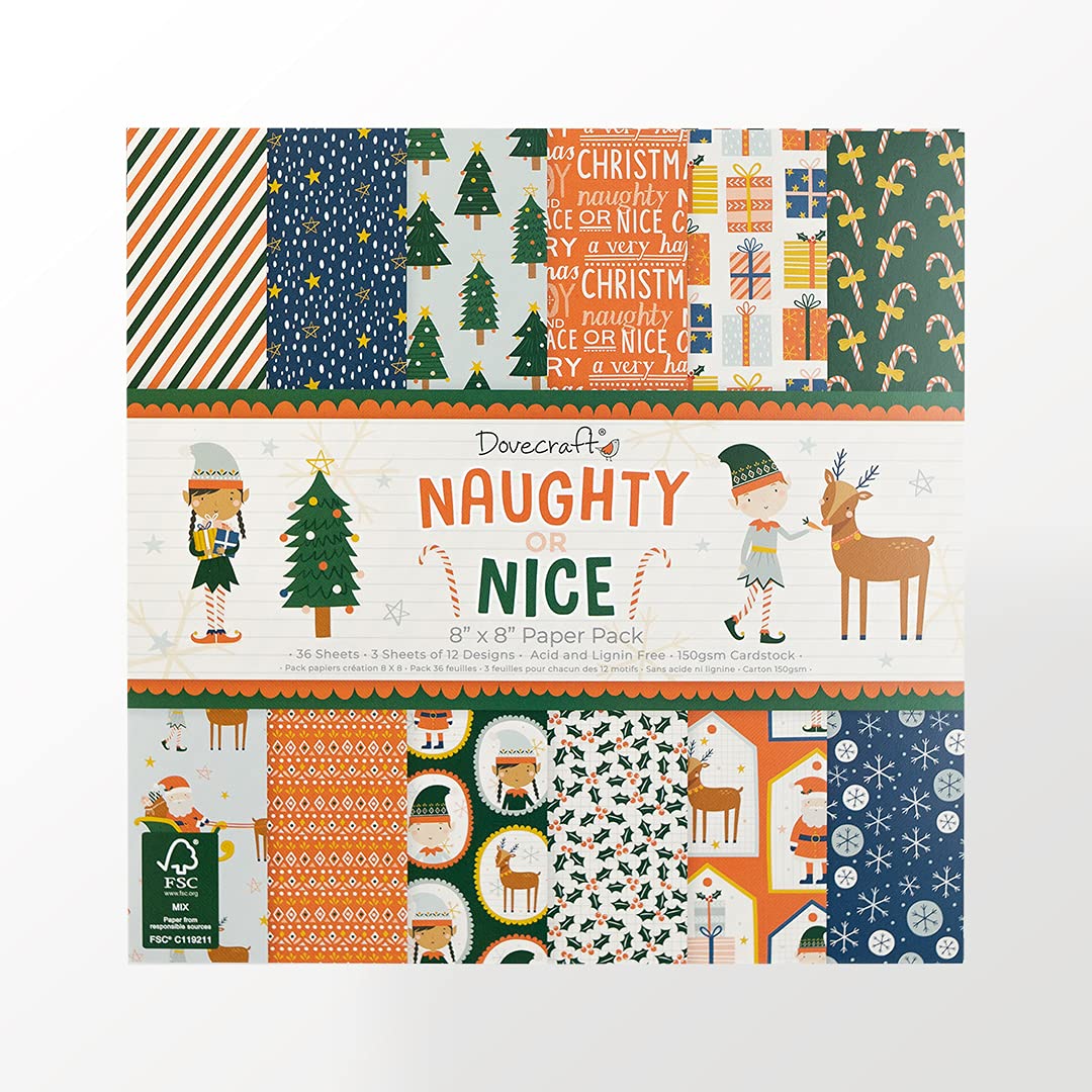 DovecraftDCPAP186X21-Dovecraft Christmas Naughty or Nice FSC 8x8 Paper Pack, Multi, One