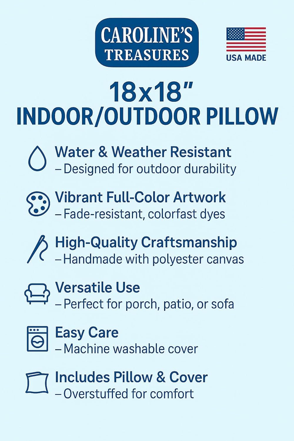 Caroline's Treasures DAC1150PW1818 Rottweiler Christmas Fabric Decorative Pillow Machine Washable, Indoor Outdoor Decorative Pillow for Couch, Bed or Patio, 18Hx18W