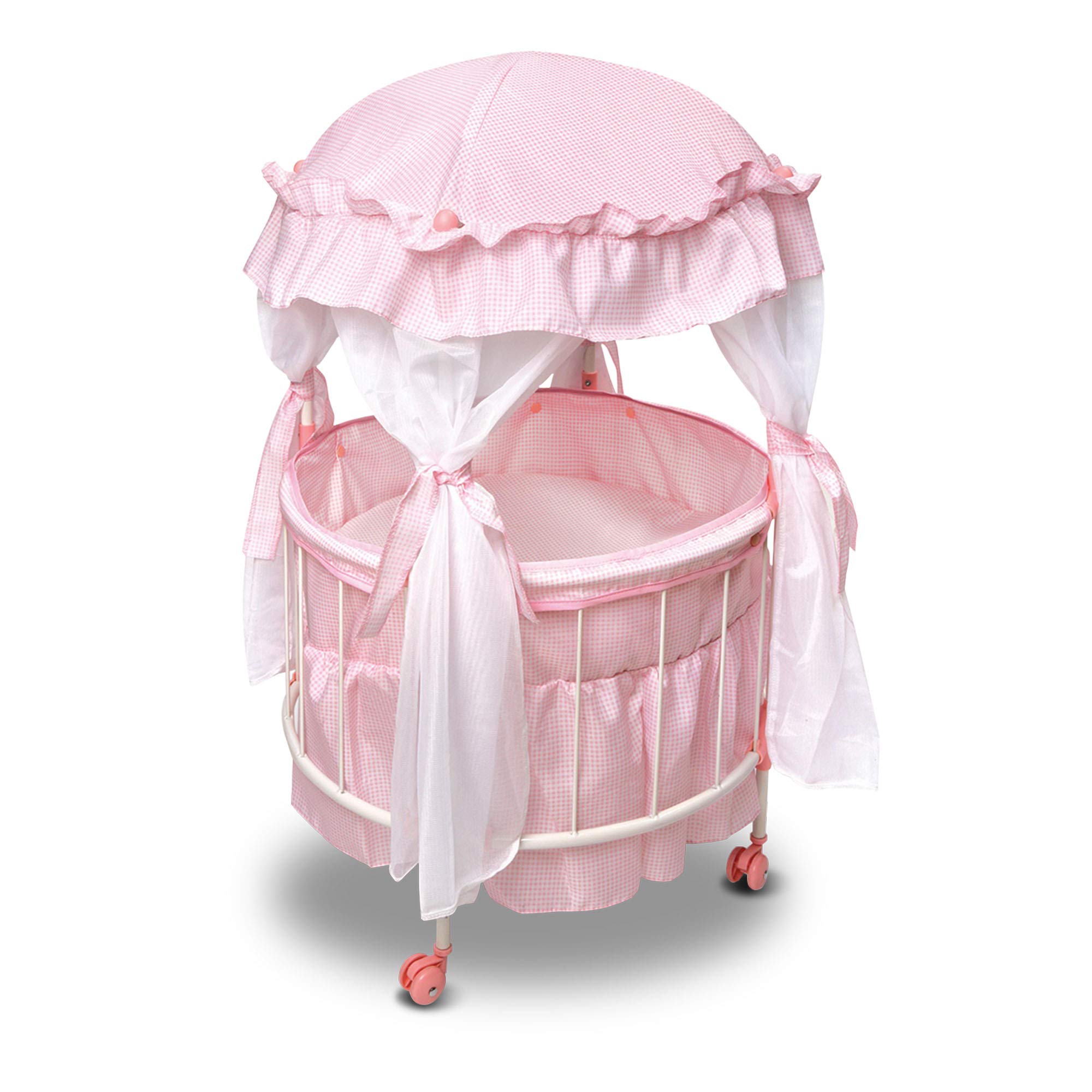 The Ashton - Drake Galleries 'Royal Baby Crib' Doll Accessory – Pink Domed-Shaped Canopy Crib Fits Baby Dolls Up To 18 Inches Long. Includes Full Sumptuous Bedding Set In Pink-And-White Gingham