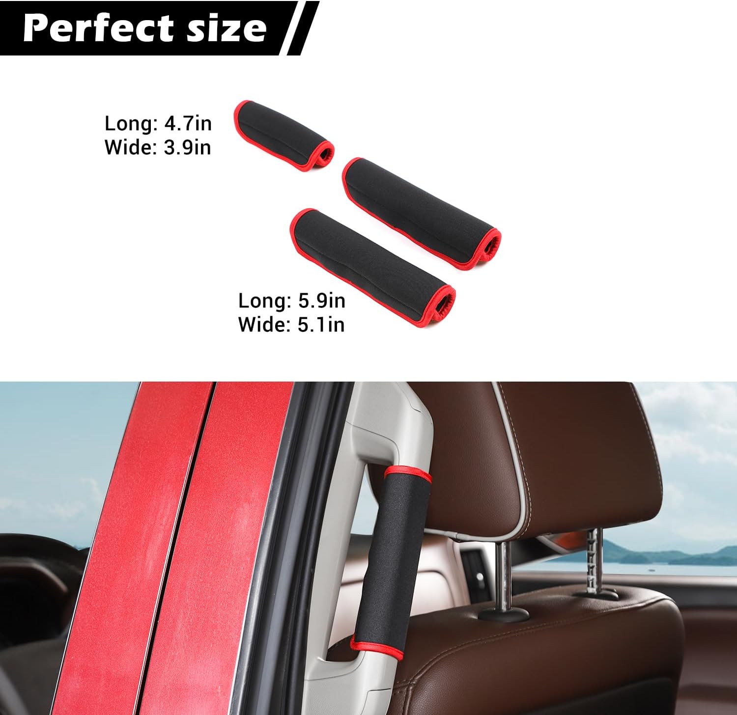 RT-TCZ for Silverado Grab Handle Protection Cover for Chevy Silverado GMC Sierra 2014-2018 Black Red Interior Accessories 3pcs