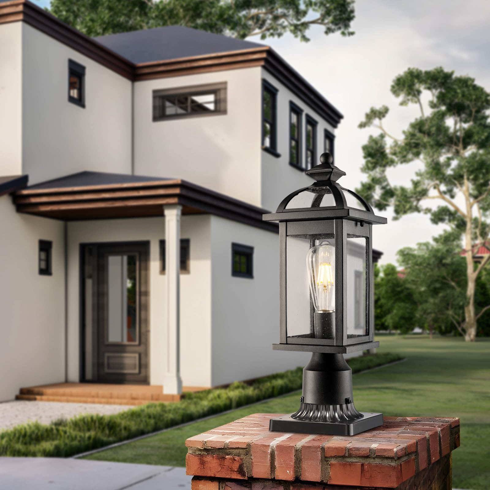 Darkaway Outdoor Post Lights Lamp Posts Outdoor Lighting, Waterproof Aluminum Post Lights Exterior Light Fixtures with Glass,Fence Pole Lights for Yard Patio Garage