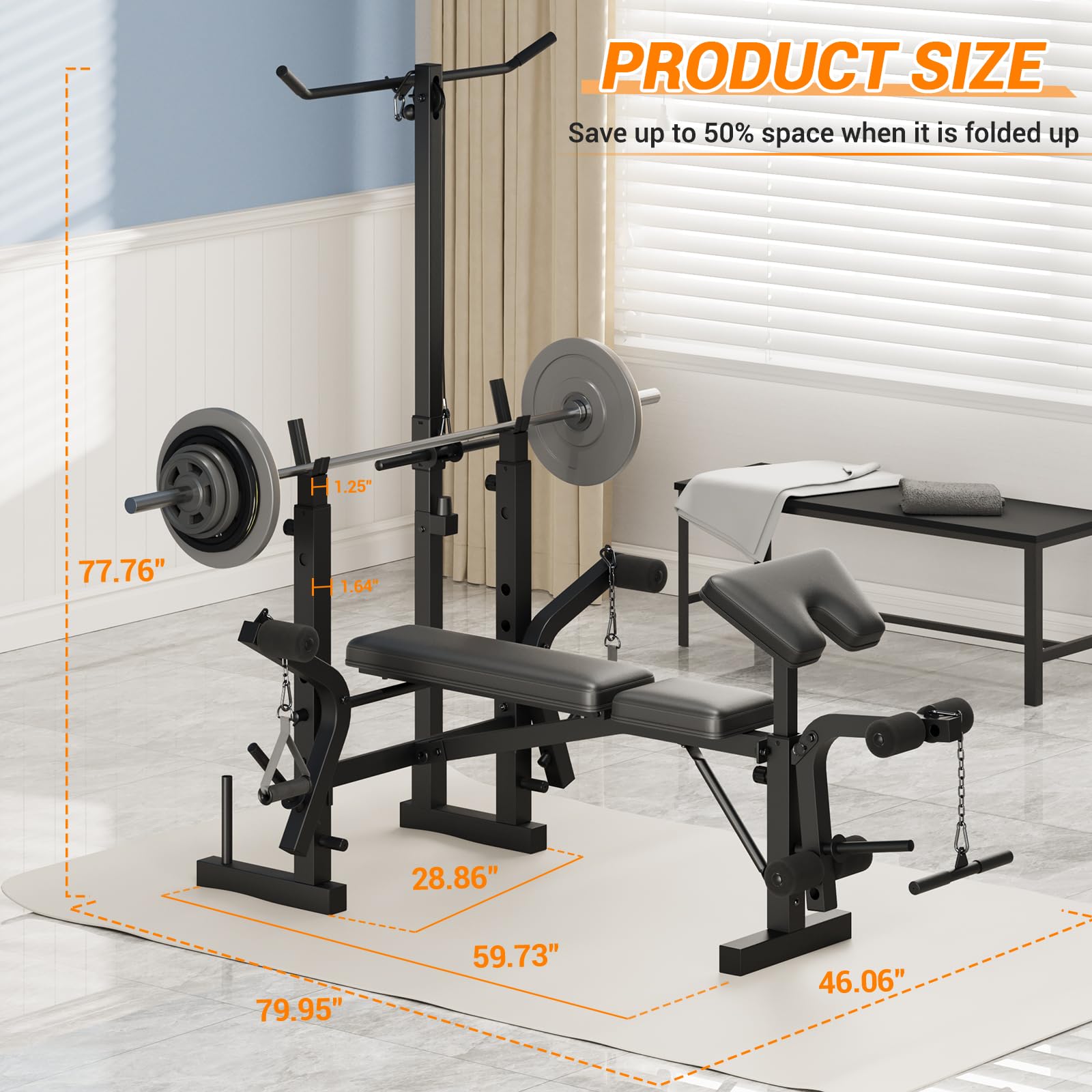 6-In-1 Foldable Weight Bench with Leg Extension & Preacher Curl, Adjustable Bench Press Station for Home Gym, 600LB Capacity, Compact Strength Training Bench for Dumbbell & Barbell Workouts