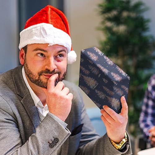 Miniatura 6 de Papel de regalo de bosque para hombres, mujeres y niños, 4 hojas con purpurina de árboles dorados que brillan en azul marino, papel de regalo de