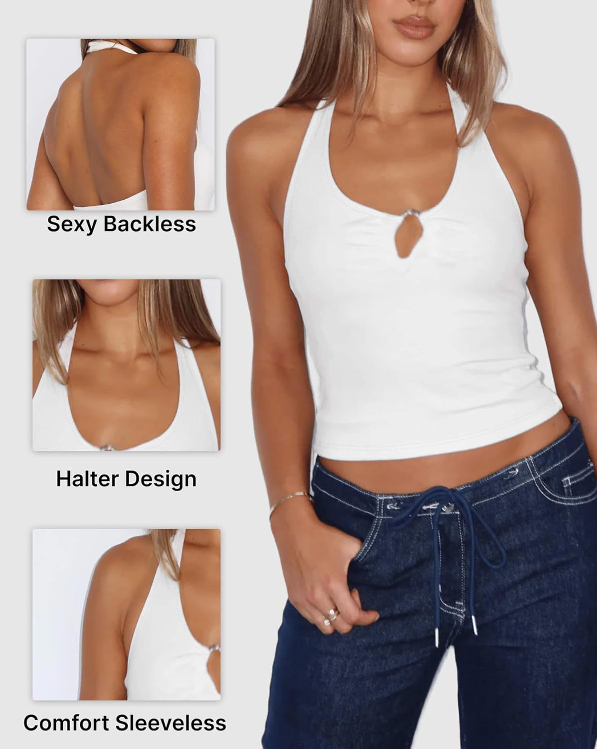 Backless Tops for Women Sleeveless Halter Top Y2k Shirt Deep V Neck Camisole Slim Fit Sexy Tank S-XL - Image 5