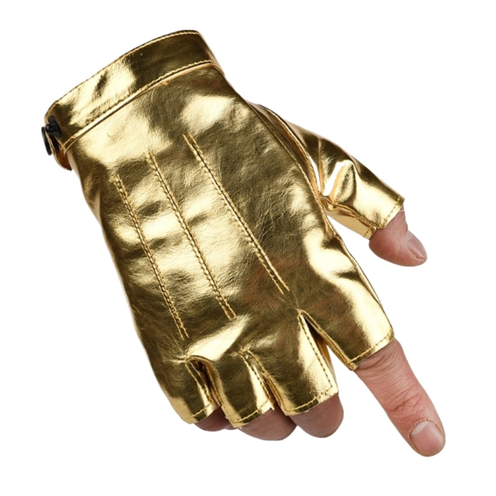 Kifsdlf Men's Gold A Pair Of And Wo's Pu Imitation Leather Outdoor Sports Half-Finger Gloves And Fingerless(Gold)