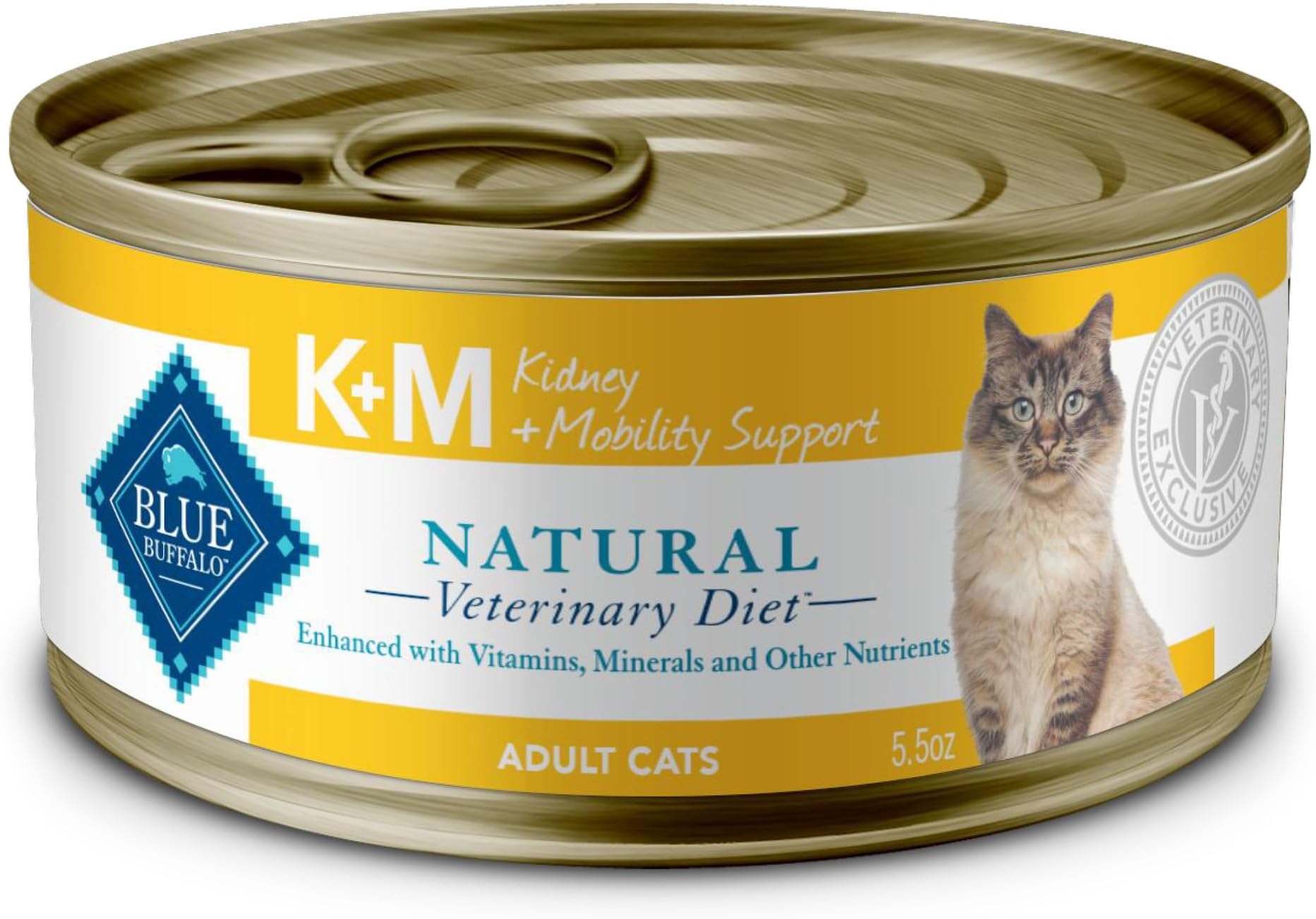 Blue Buffalo Natural Veterinary Diet K+M Kidney + Mobility Support Wet Cat Food, Chicken 5.5-oz cans (Pack of 24)